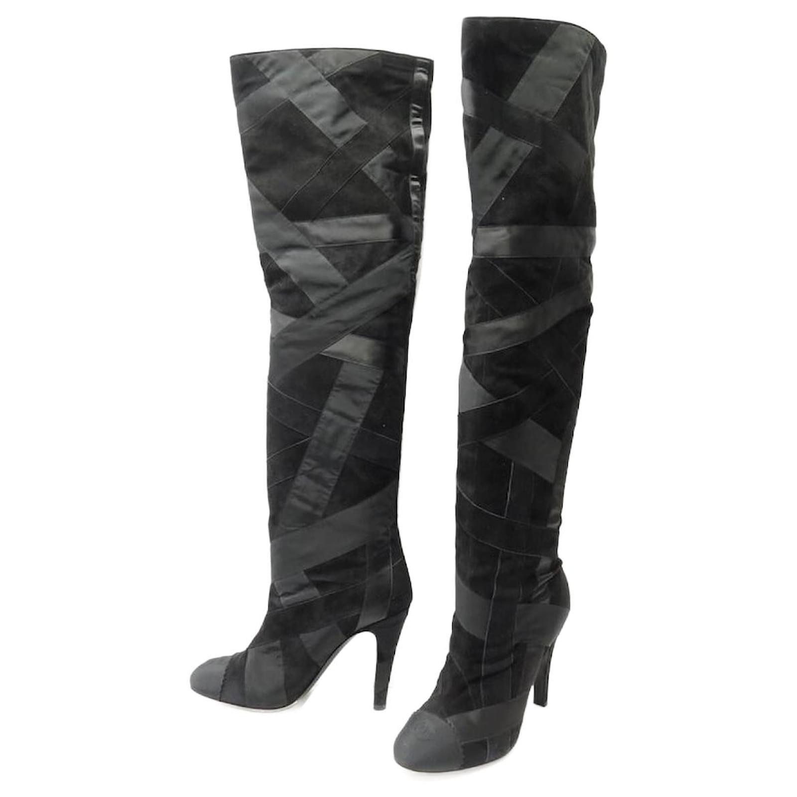 SCARPE CHANEL STIVALI ALTI G33042 IN PELLE NERA STIVALI