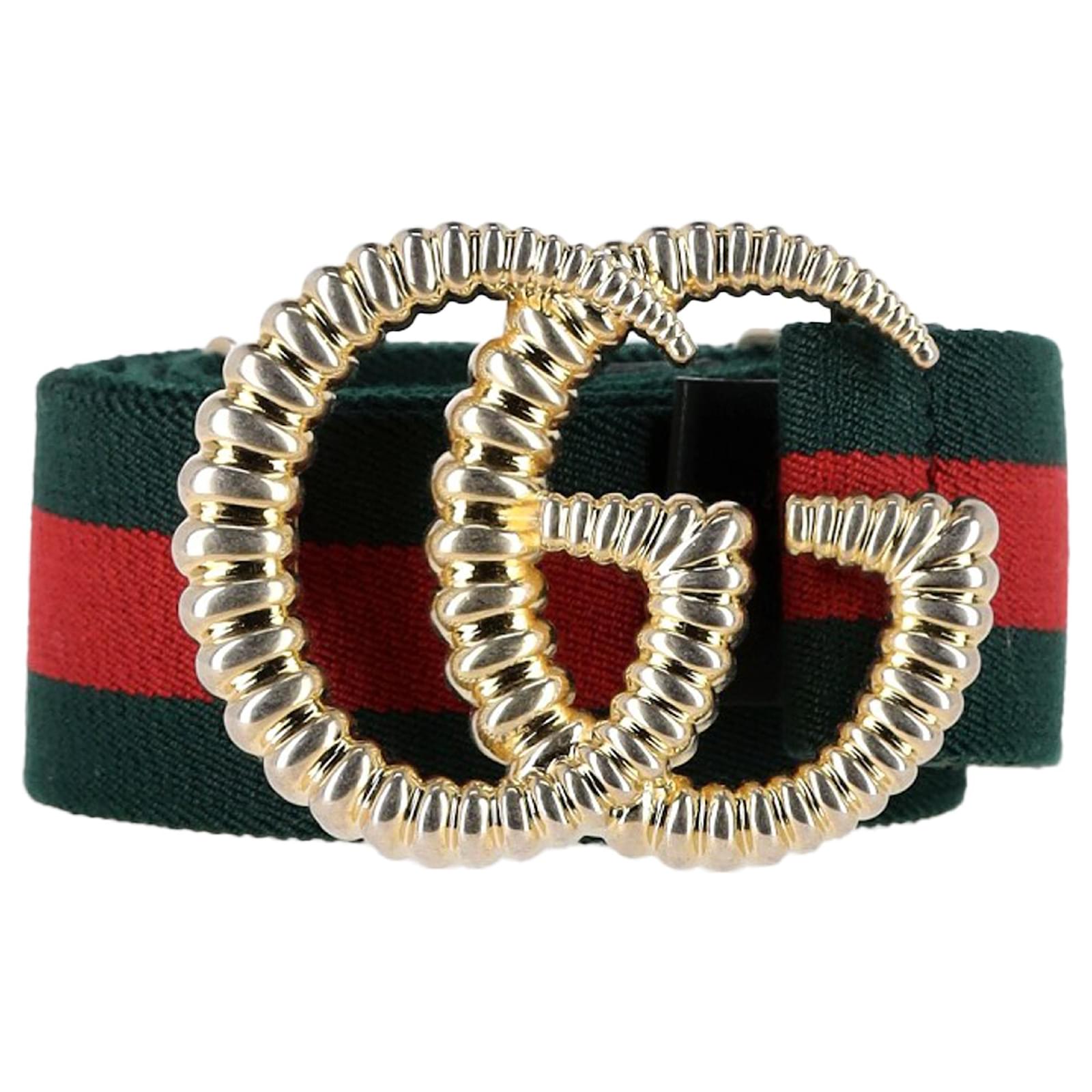 Gucci Web Elastic Torchon Double G Buckle Belt in Green Canvas Cloth ref.1604301 Joli Closet