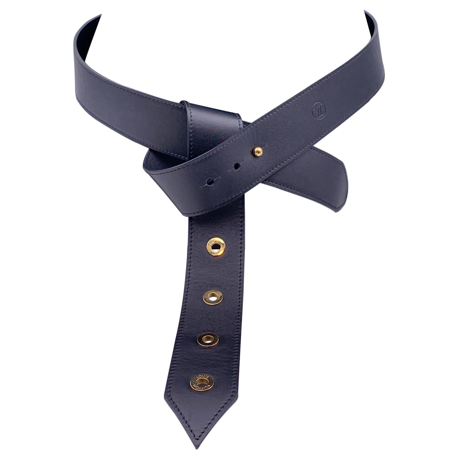 Louis Vuitton Black Leather Tie the Knot Eyelet Belt Size 90/36
