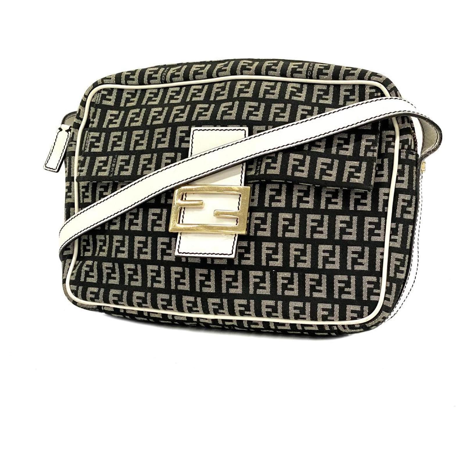 Fendi Zucchino Nylon Canvas Shoulder Bag Black White Cloth ref.1605565 Joli Closet