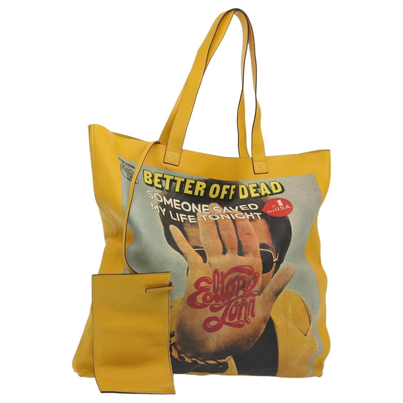 GUCCI Elton John Capsule Collection Tote Bag Leather Yellow 512982