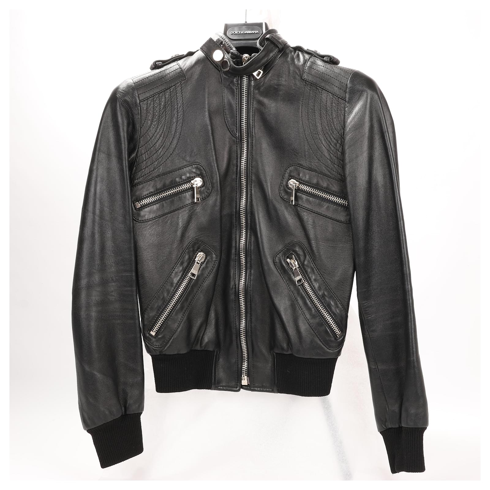 Dolce & Gabbana Black Sheep Leather Biker Full Zip Jacket