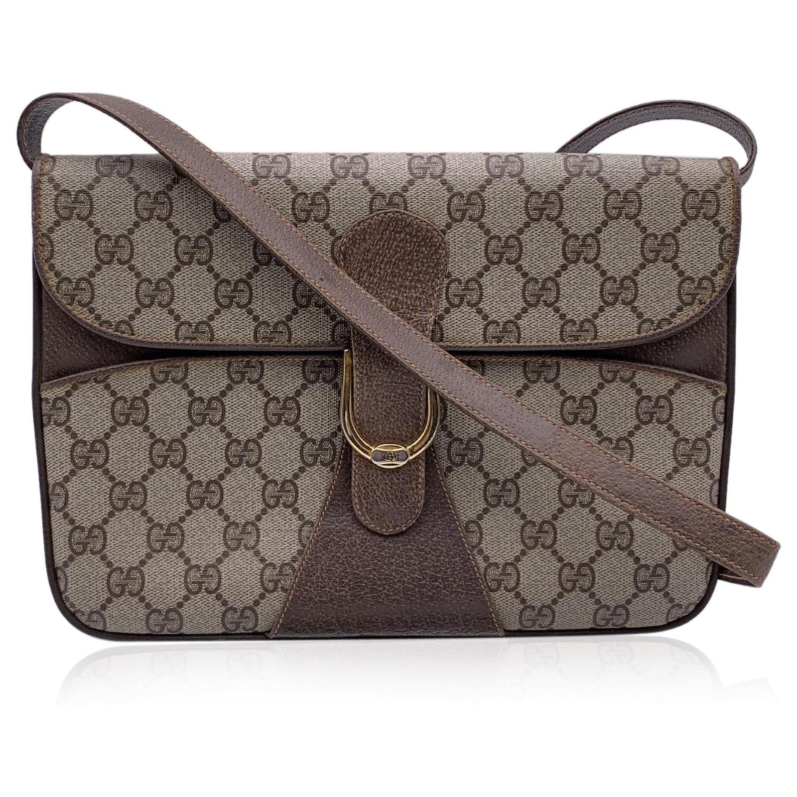 Gucci Vintage Beige Monogram Canvas and Leather Shoulder Bag