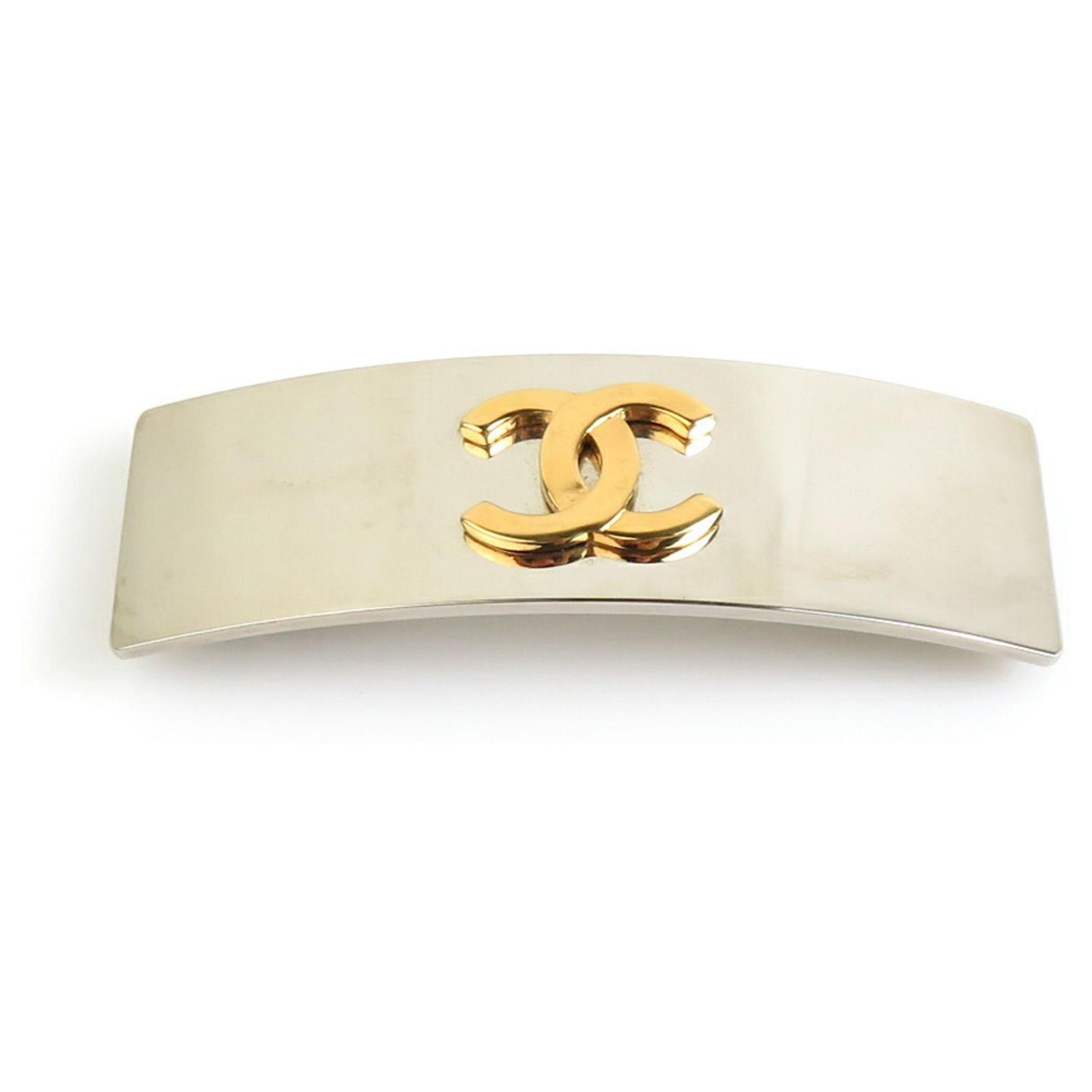 Chanel Coco Mark Metal Barrette Silvery Golden ref.1606940  display picture 3