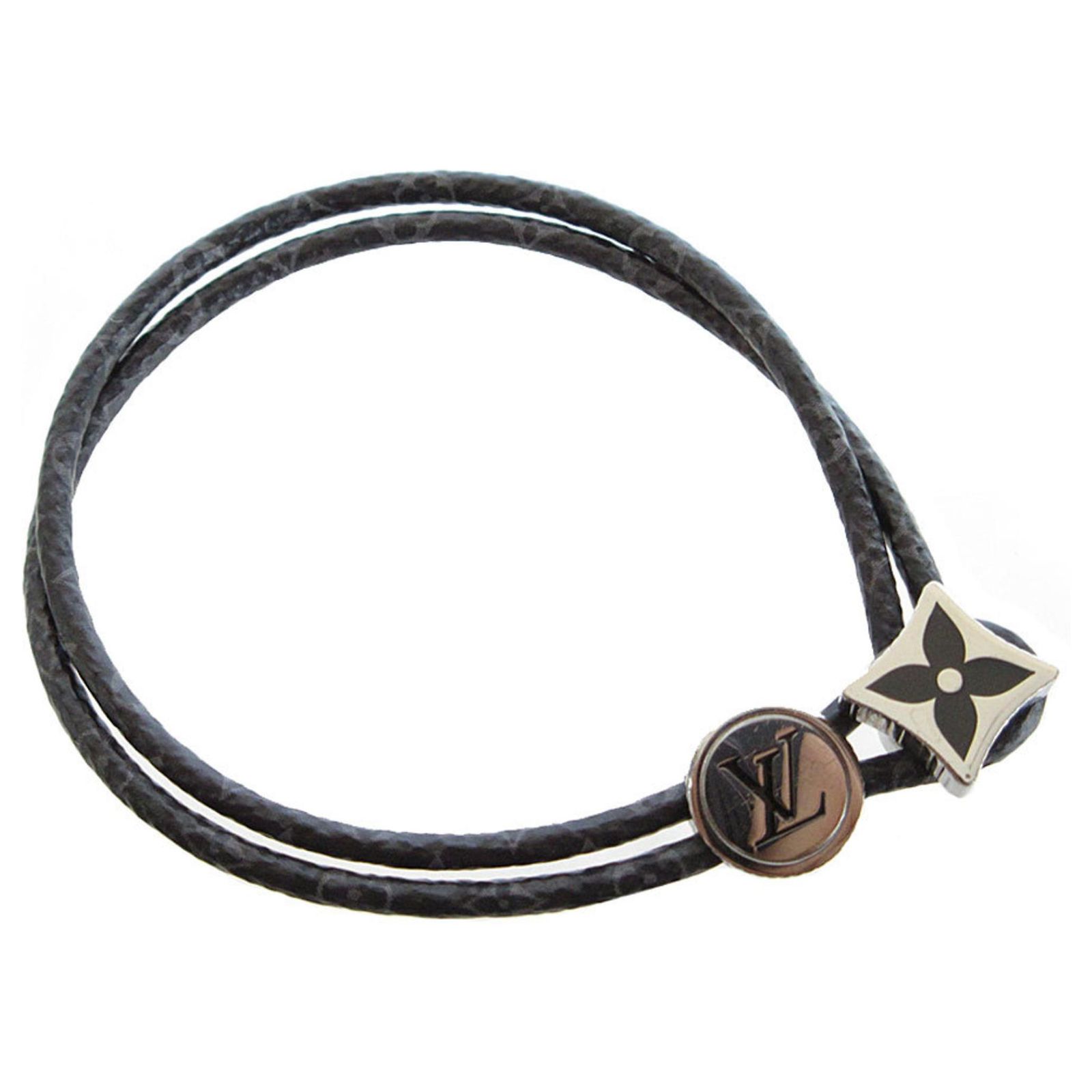 Louis Vuitton Charm Bracelet Brown Black Silvery Cloth Metal 