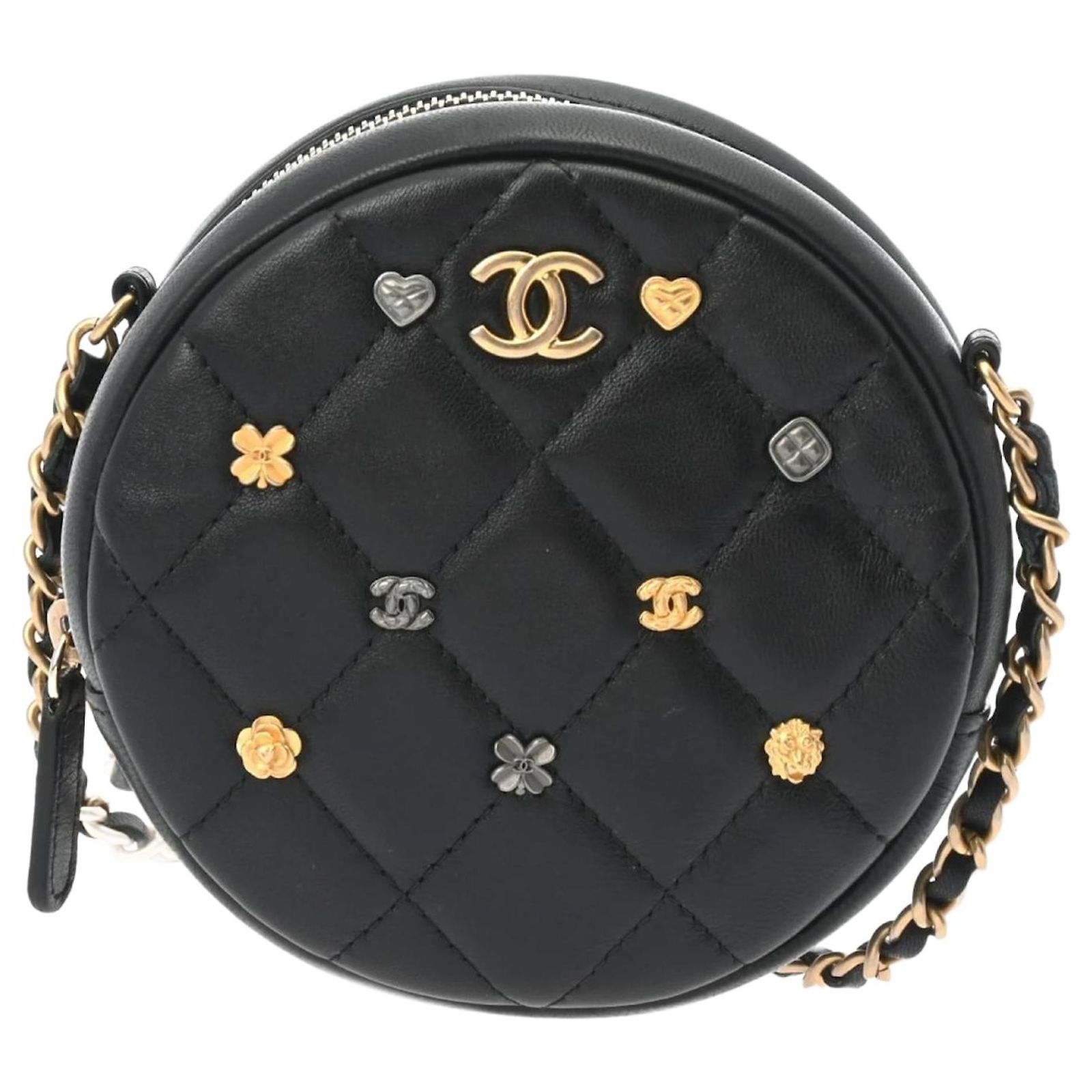 Chanel Matelasse Round Chain Shoulder Bag Black Leather ref 