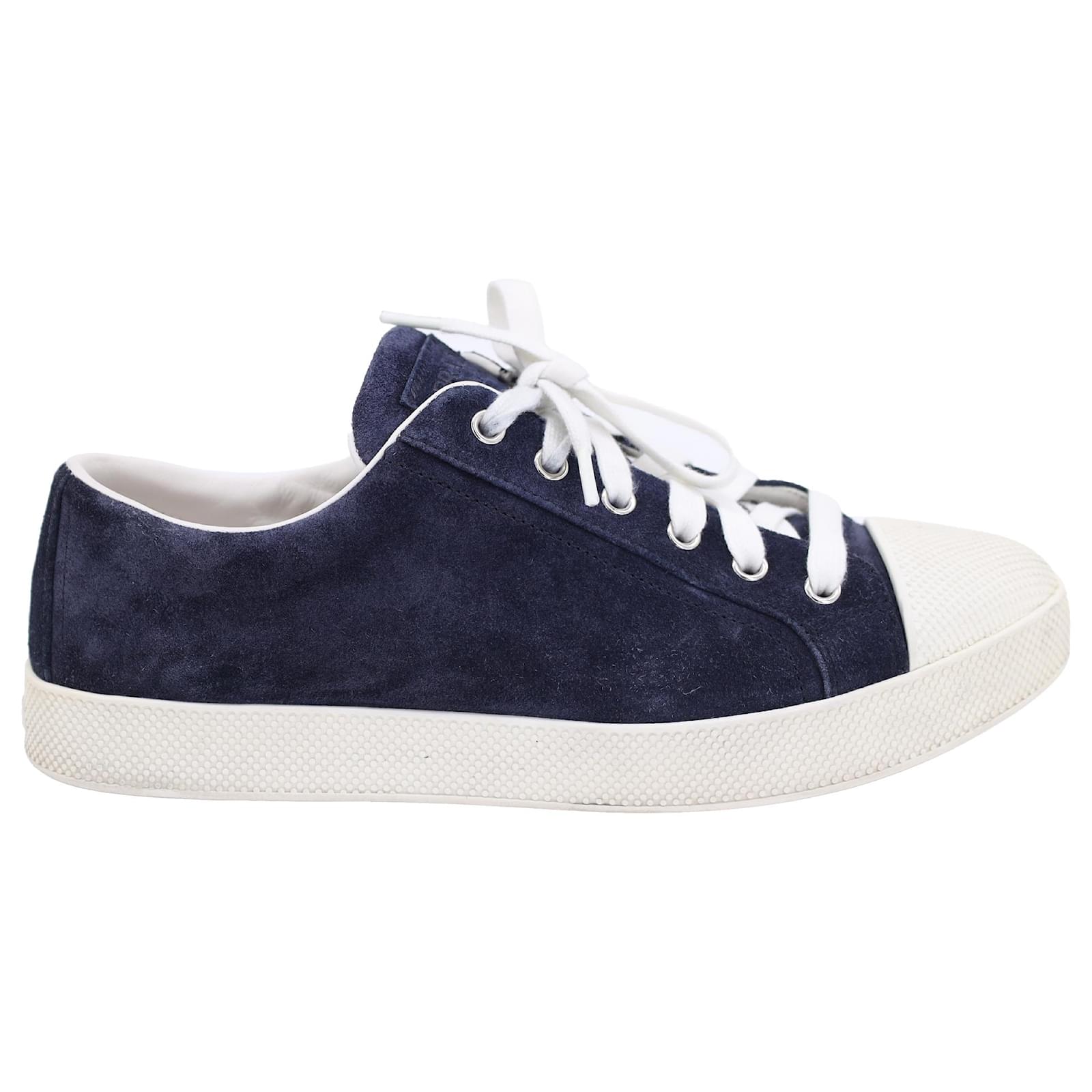 Prada Sport Low Top Sneakers in Navy Blue Suede Joli