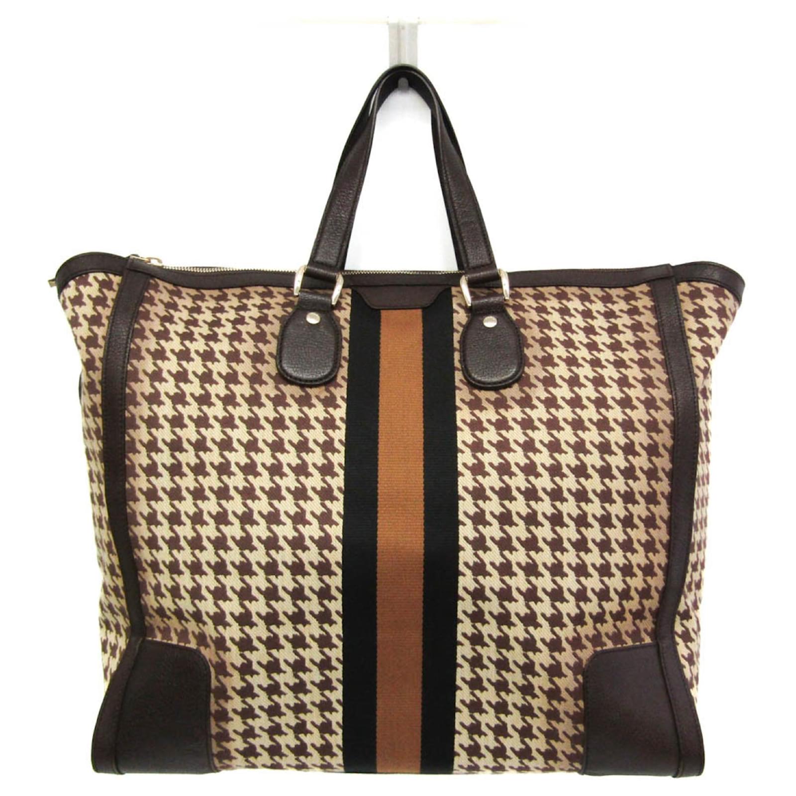 Gucci Square Boston Bag 271570 Brown Leather Cloth ref.1608693