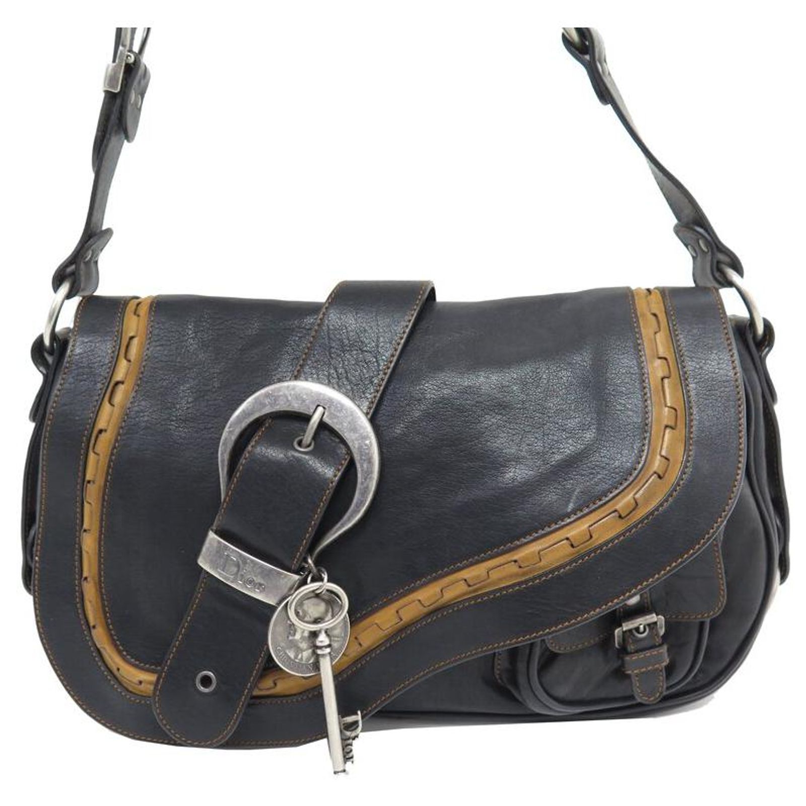 CHRISTIAN DIOR GAUCHO LARGE DOUBLE SADDLE LEATHER HAND BAG PURSE 
