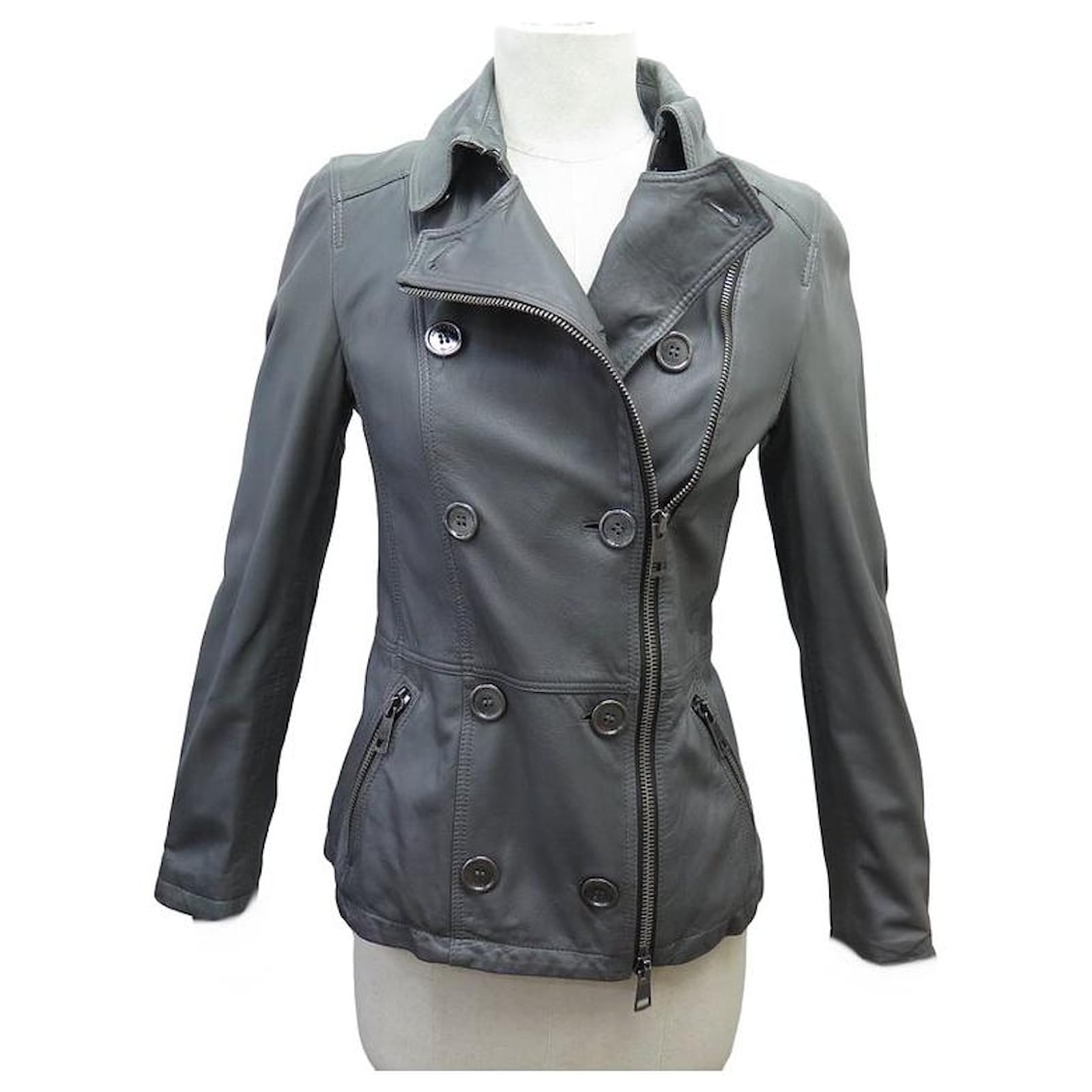 CHAQUETA DE CUERO DE CORDERO ANTRACITA BURBERRY BRIT PERFECTO 34 XS Gris antracita ref.1609159 Joli Closet