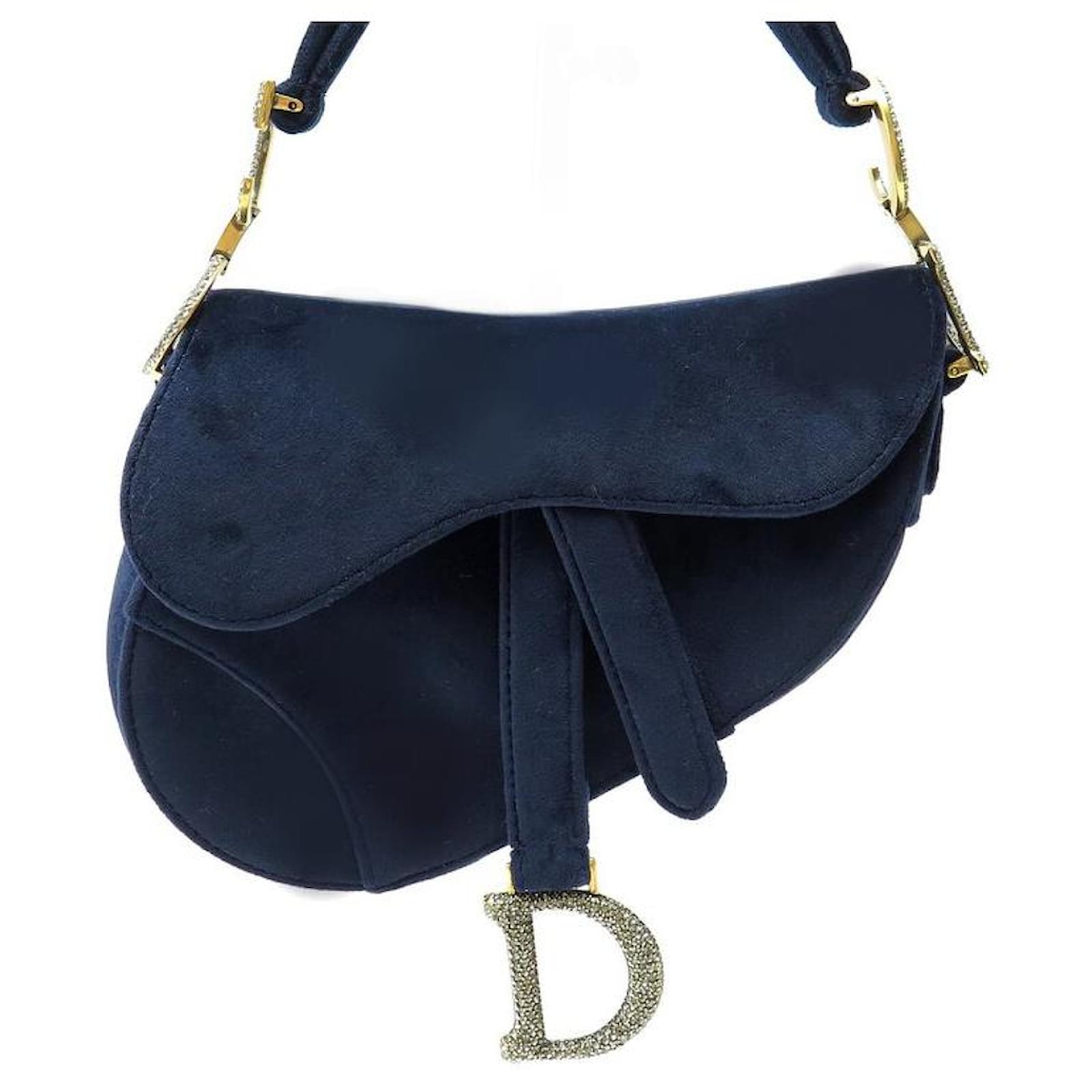 NEUF SAC A MAIN CHRISTIAN DIOR SADDLE MINI STRASS VELOURS NEW HAND BAG Bleu Marine ref.1609170 Joli Closet