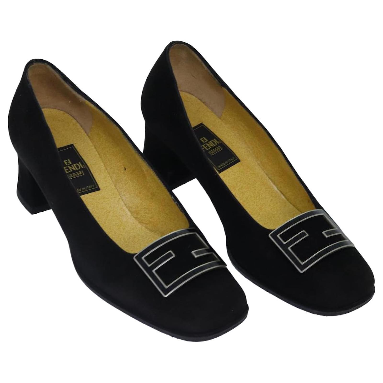 FENDI Pumps 36 1/2 pumps Suede Leather Black Silver Auth ti1921 Silvery  ref.1610030 - Joli Closet