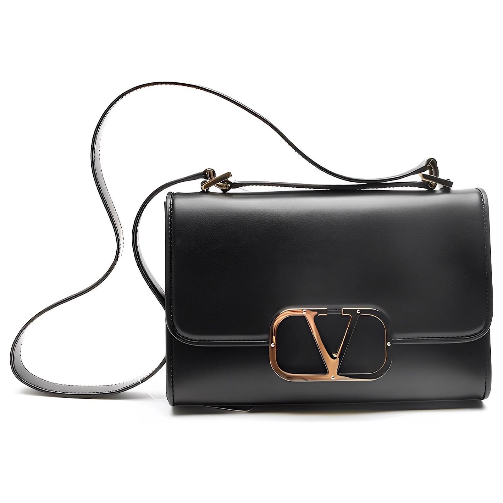 Sac à Main Valentino Garavani - Cuir Noir - Taille Moyen - Style Porté Épaule (V Ring) - Occasion