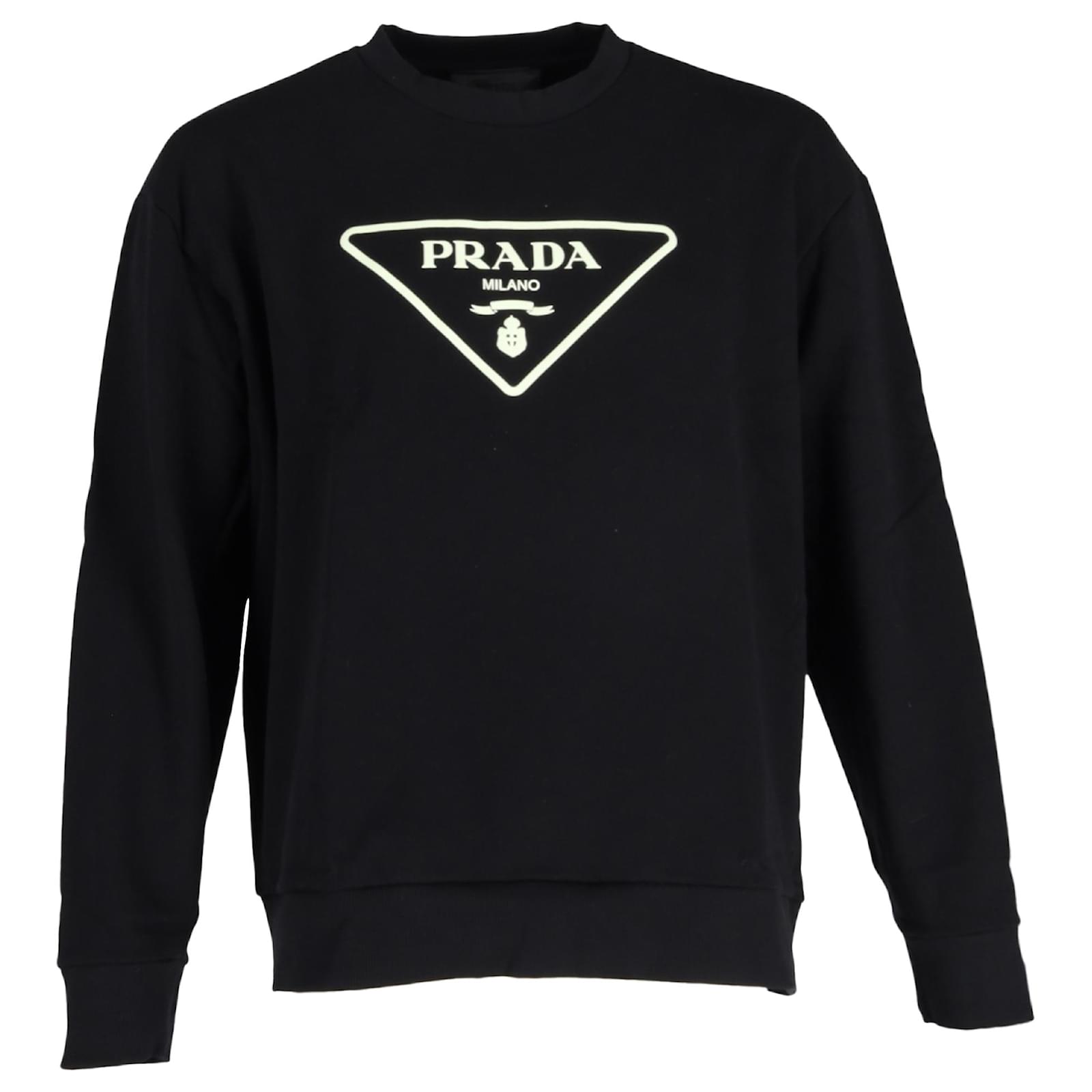 Schwarz Baumwolle Crewneck Sweatshirt mit leuchtendem Dreieckslogo