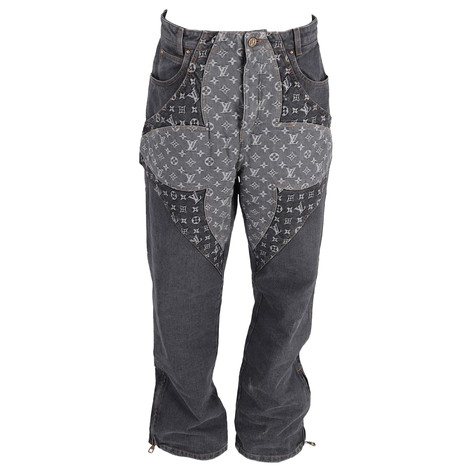 Pantalones de mezclilla negra de algodón Monogram Flower de Louis