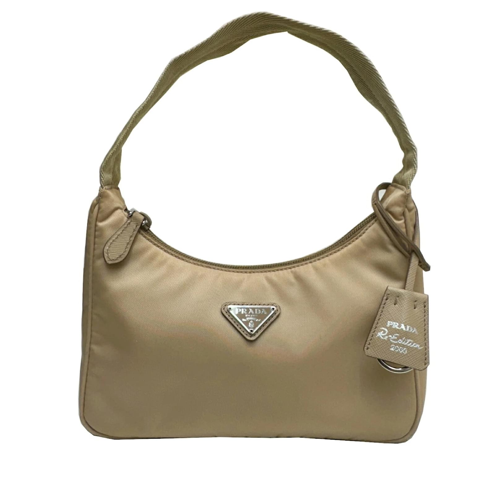 Prada Re-Edition 2000 Re-Nylon Handbag Beige Leather