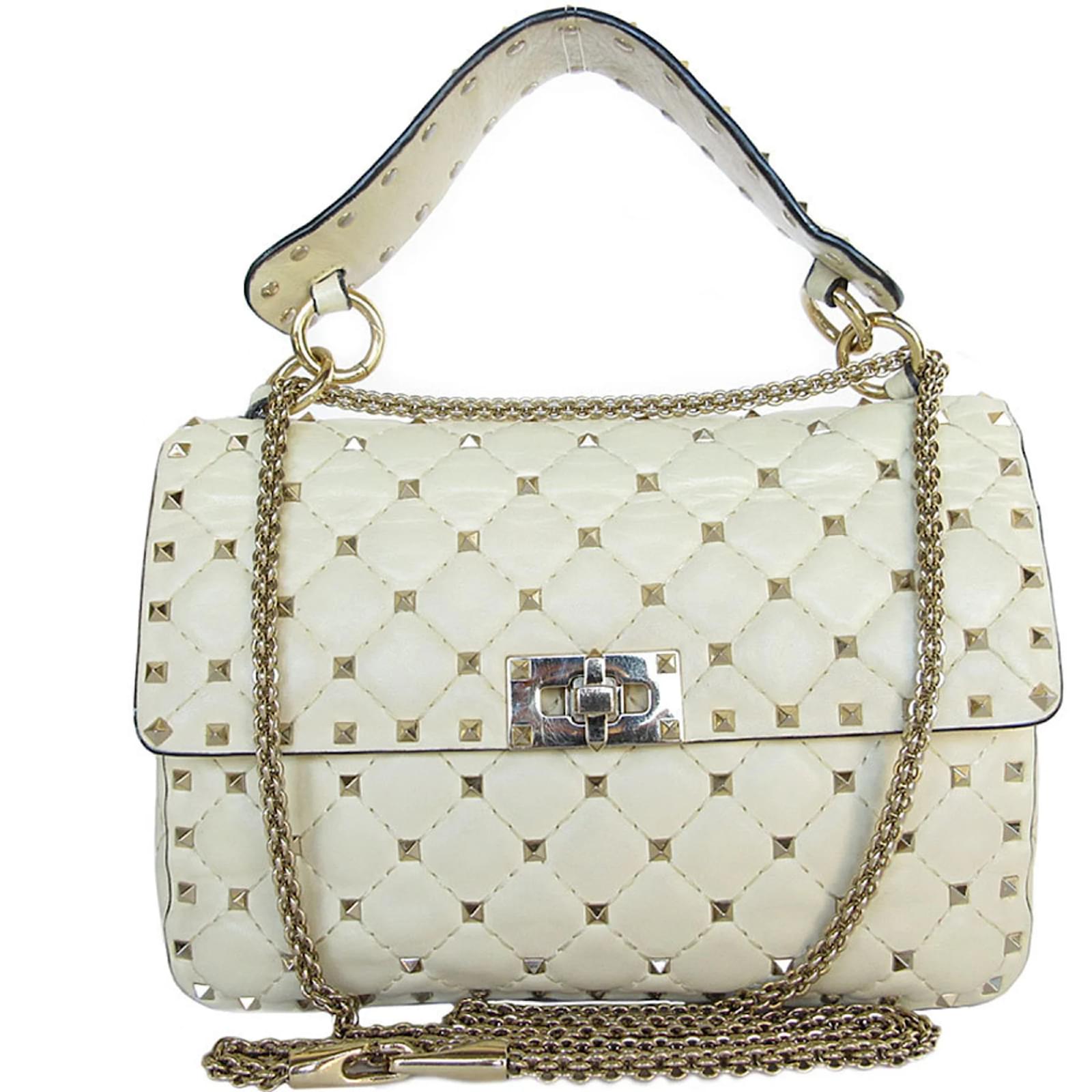 Valentino Garavani Ivory Leather Shoulder Bag Cream Metal