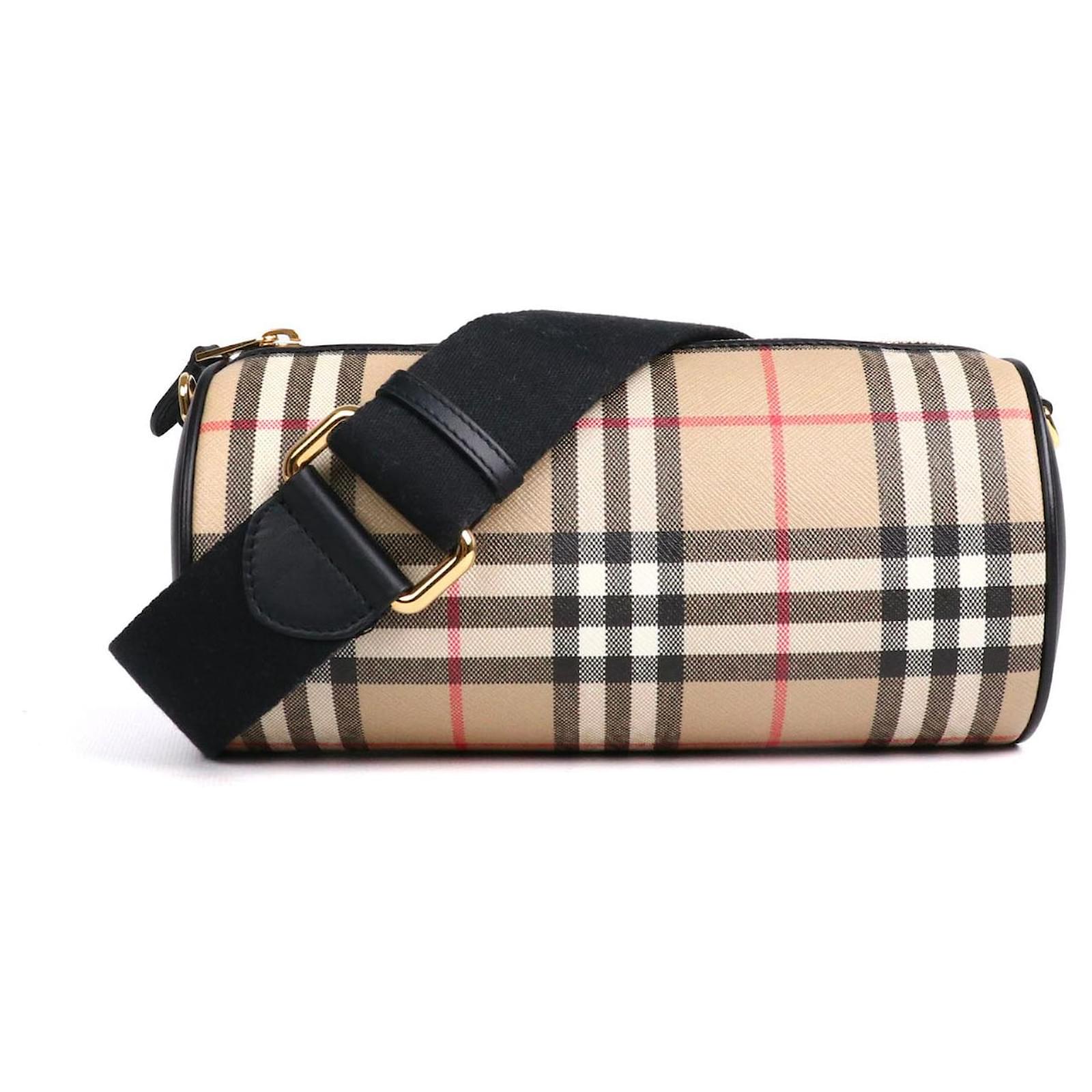 BURBERRY Burberry The Barrel shoulder bag in coated canvas and beige  leather
