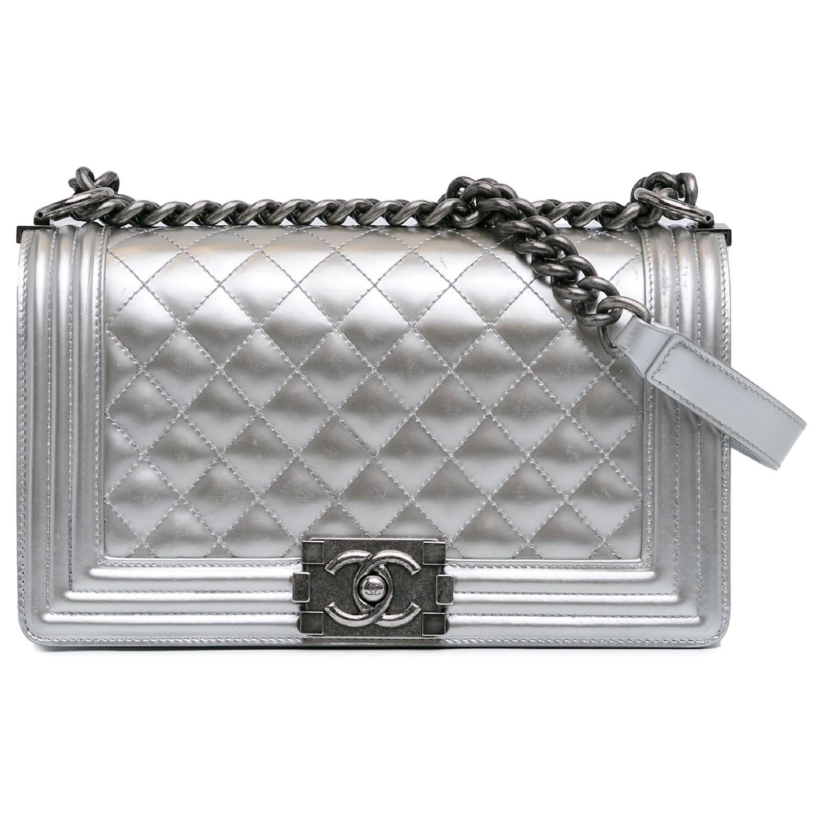 Silver chanel boy bag sale