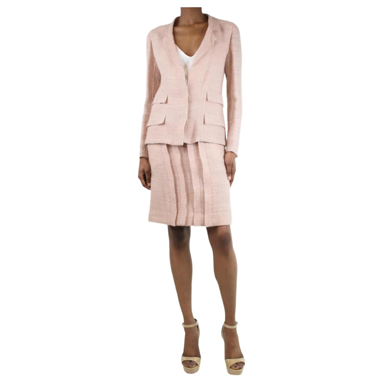 Chanel Pink tweed pleated skirt and blazer set size UK Wool