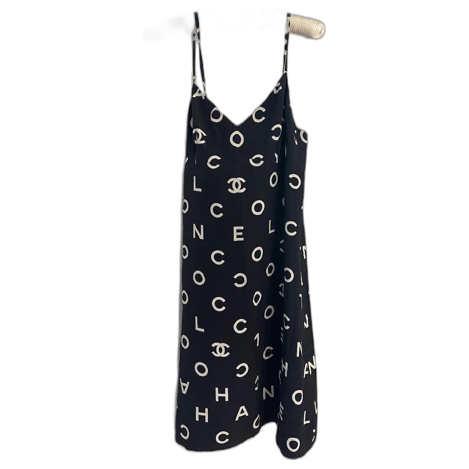 Chanel 1997 97P Alphabet Black Silk Dress Size 40 (Sold) - Joli Closet