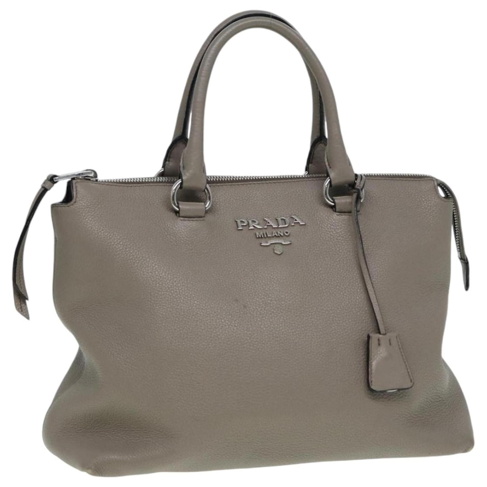PRADA Hand Bag Leather Gray Silver Auth bs16963 Brown Silvery ref.1614037 Joli Closet