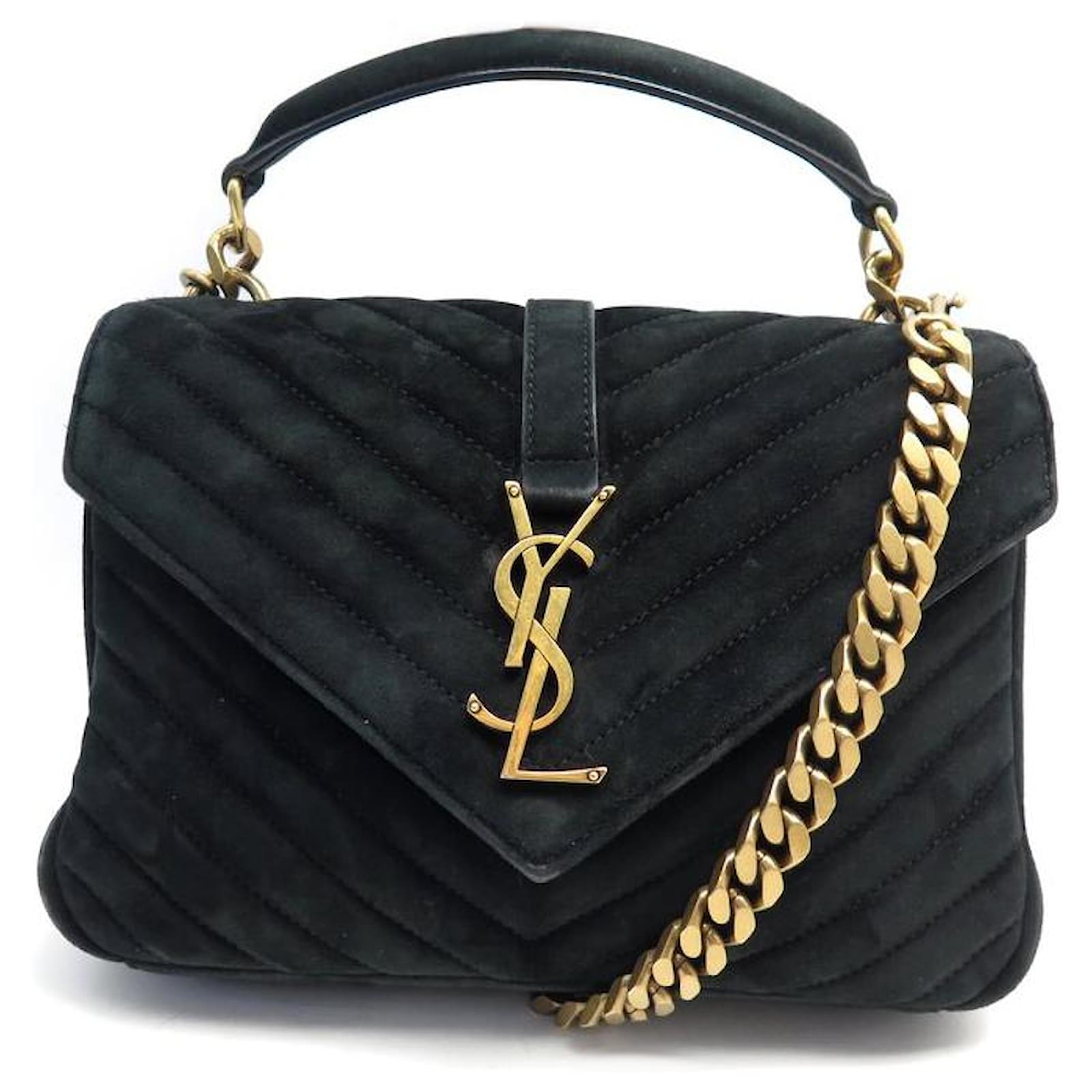 SAC A MAIN SAINT LAURENT COLLEGE MEDIUM CHAIN BAG 600279 DAIM NOIR HANDBAG