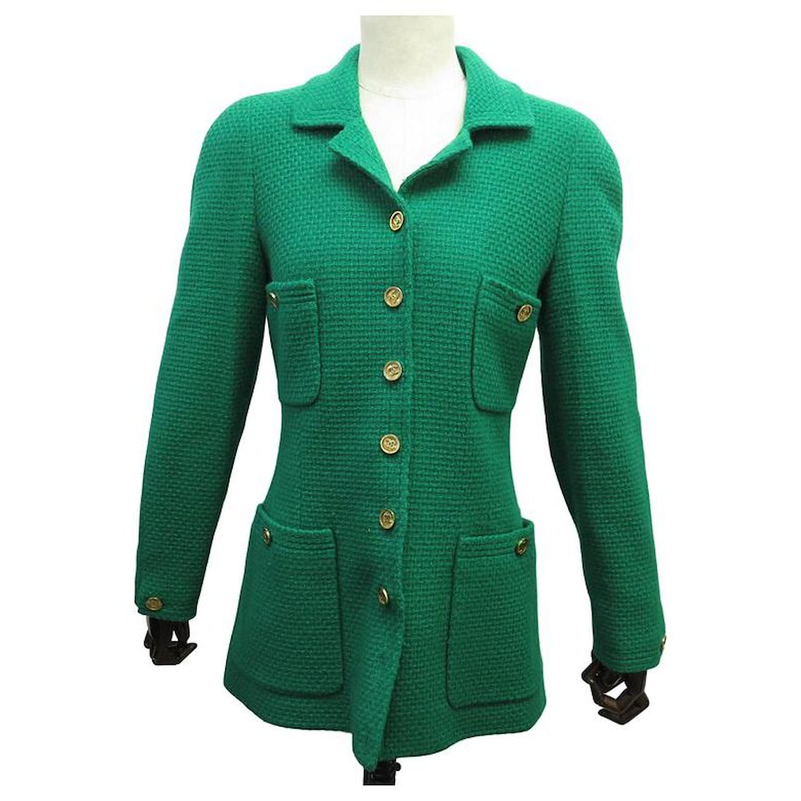 ⭐️vintage⭐️シャネル　ツイードジャケット　金ボタン　緑　黒　38 M 楽天市場】[中古] 139万 シャネル ジャケット コート CHANEL