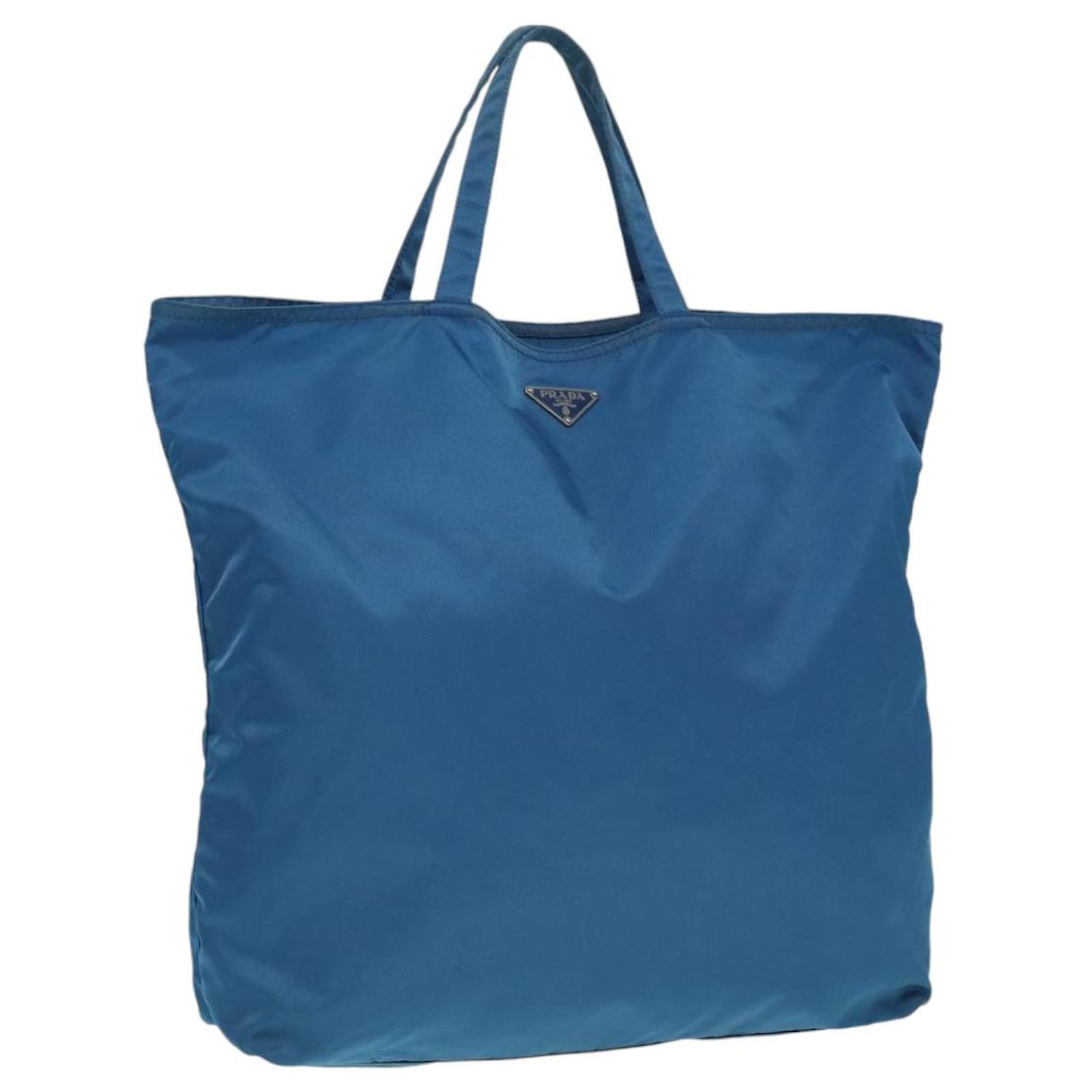 PRADA Tote Bag Nylon Blue Silver Auth 87908 Silvery ref.1614405