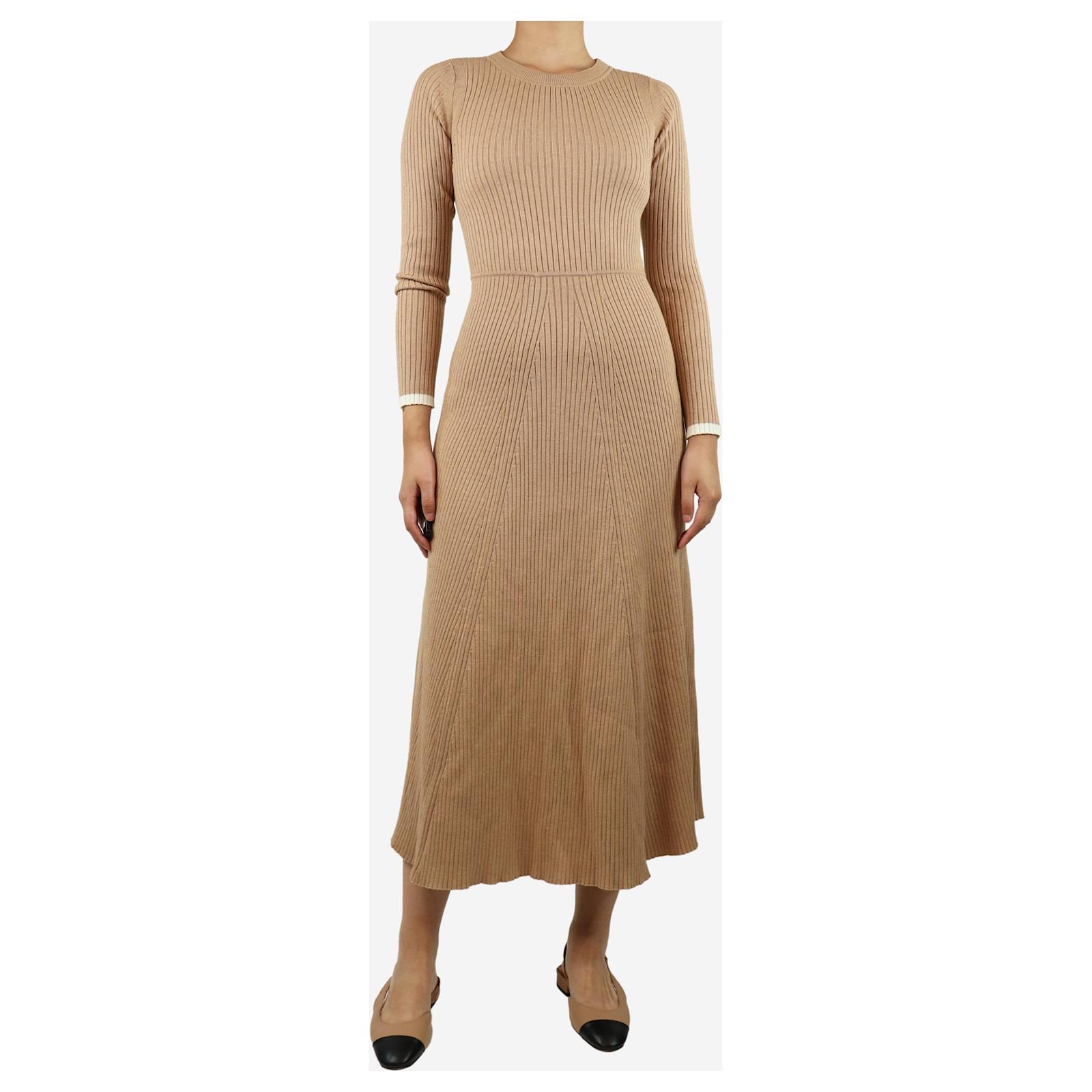 Claudie Pierlot Robe midi en tricot cotele neutre taille UK 8 Viscose ref.1615409 Joli Closet