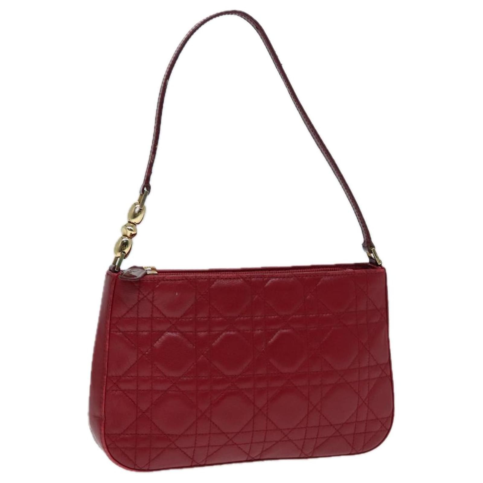 Christian Dior Pochette Accessorio Canage in Pelle Rossa Oro Auth