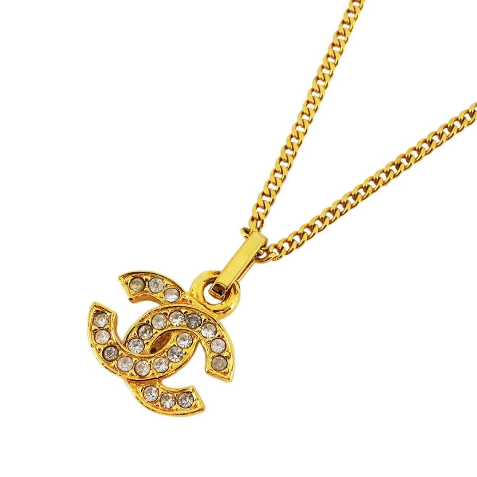 Chanel Necklace Coco Mark Rhinestone GP Plated Gold Gold