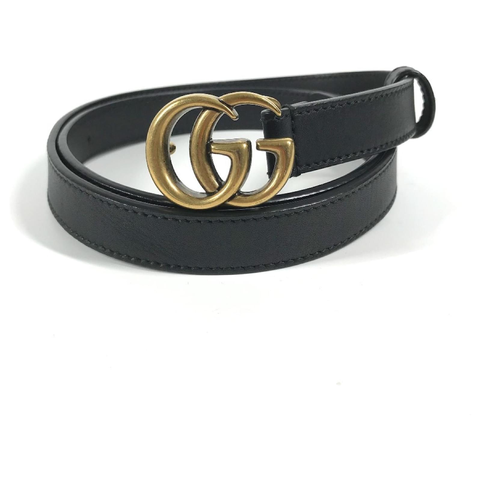 Thin Belt Womens Black And Gold Gucci Belt Gucci GG Marmont Thin - Main Image