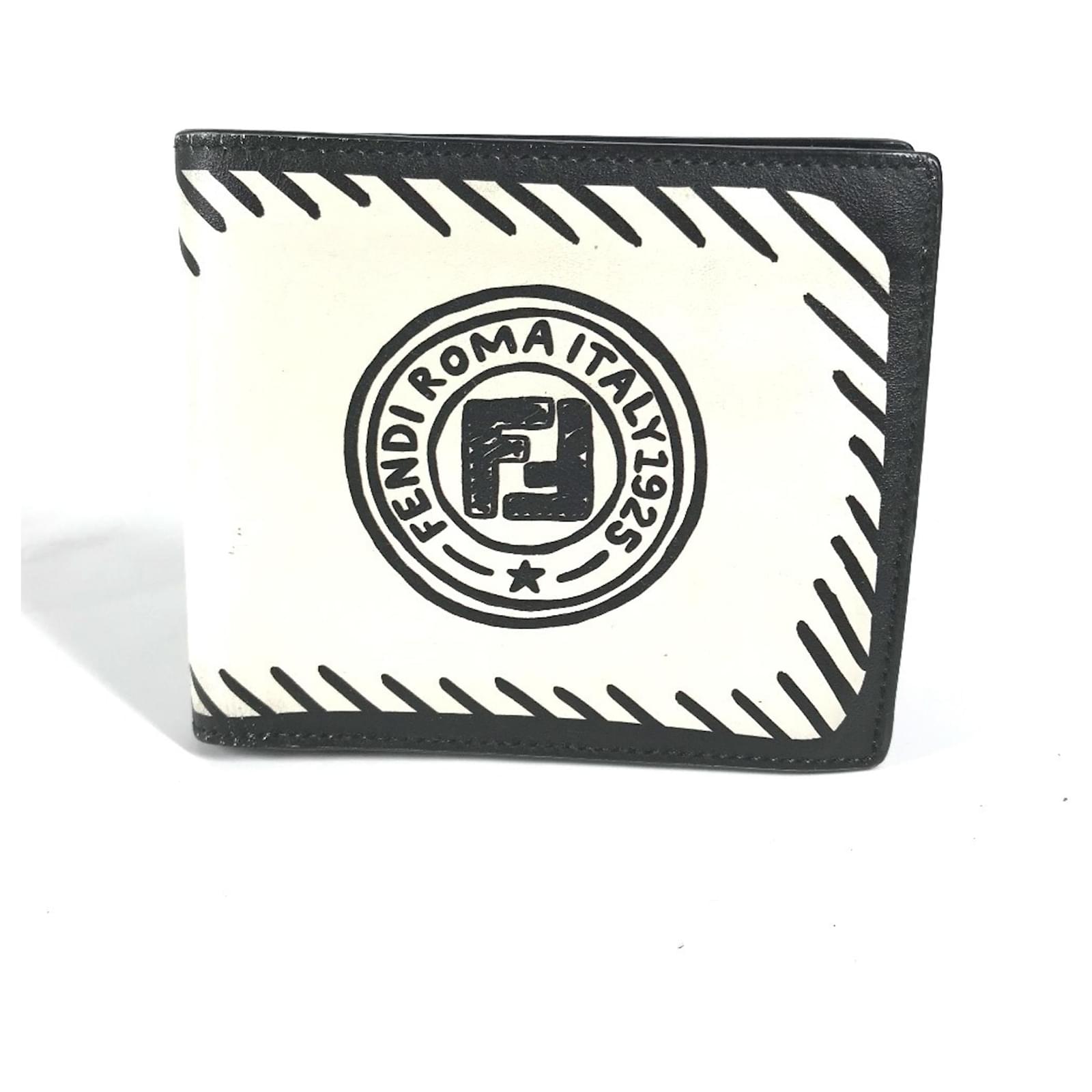 Fendi Men Leather And Ff Canvas Compact Bi-Fold Wallet
