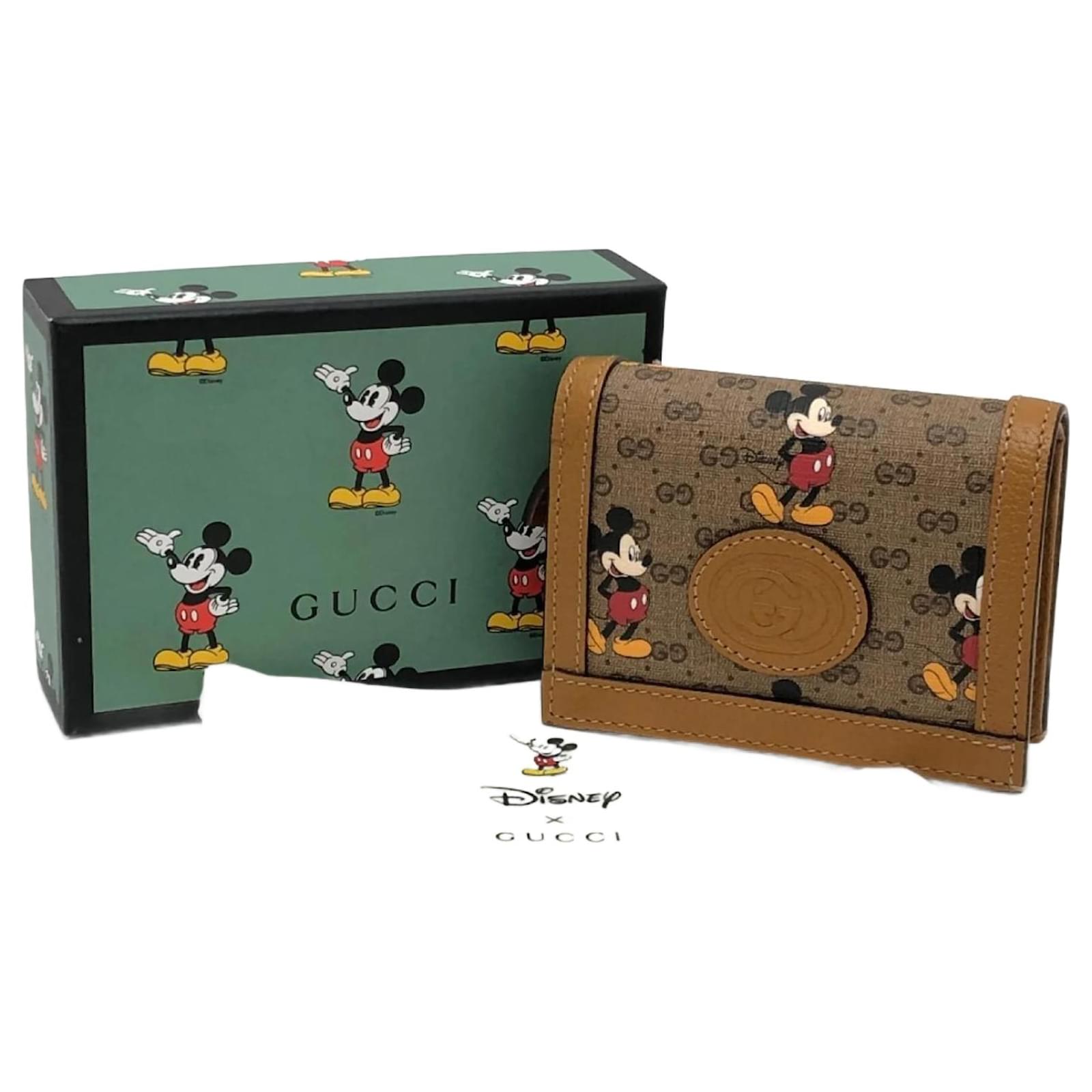 Gucci Disney Collaboration Mickey Mouse Compact Wallet Brown Cloth