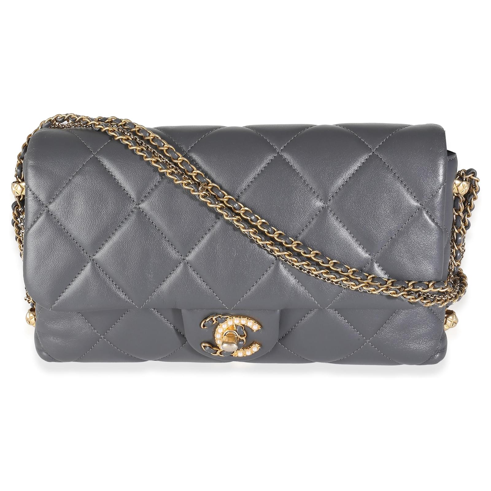 CRUSH CHAINED BAG 25 IN BEIGE QUILTED LAMBSKIN SILVER HARDWARE