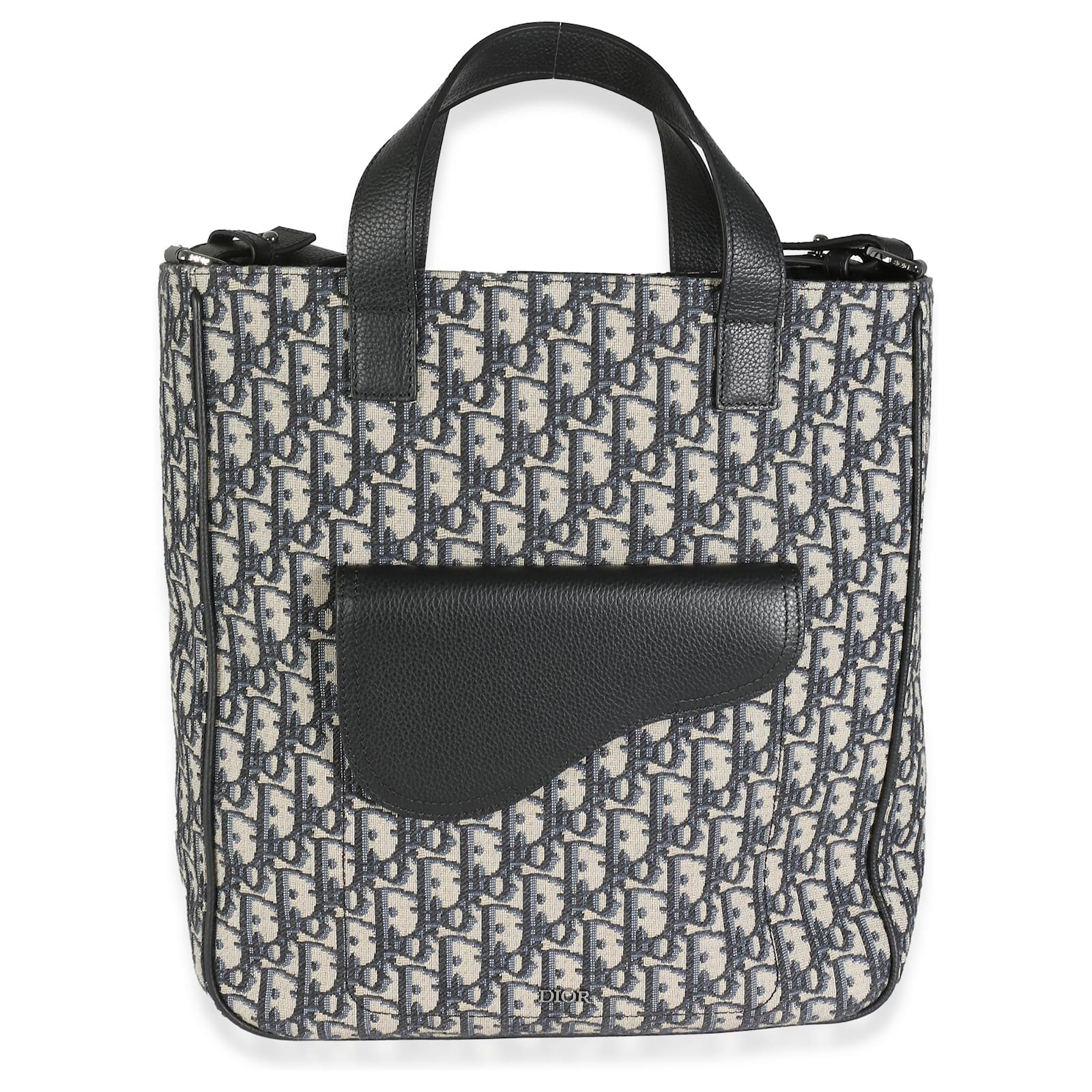 Dior Navy Oblique Jacquard Saddle Tote