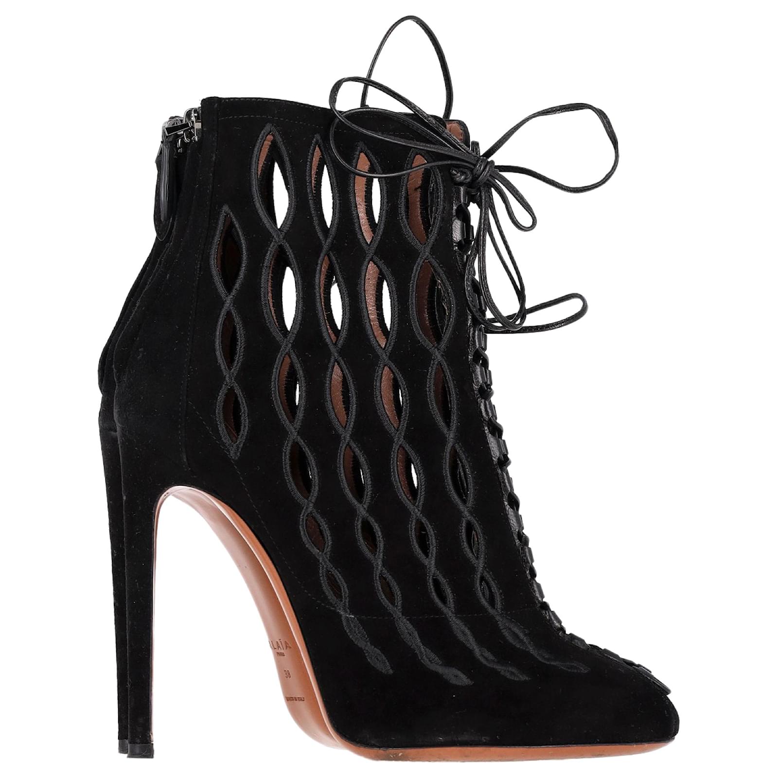 Alaia Embroidered Laser Cut Ankle Boots in Black Suede ref.1616734 Joli Closet