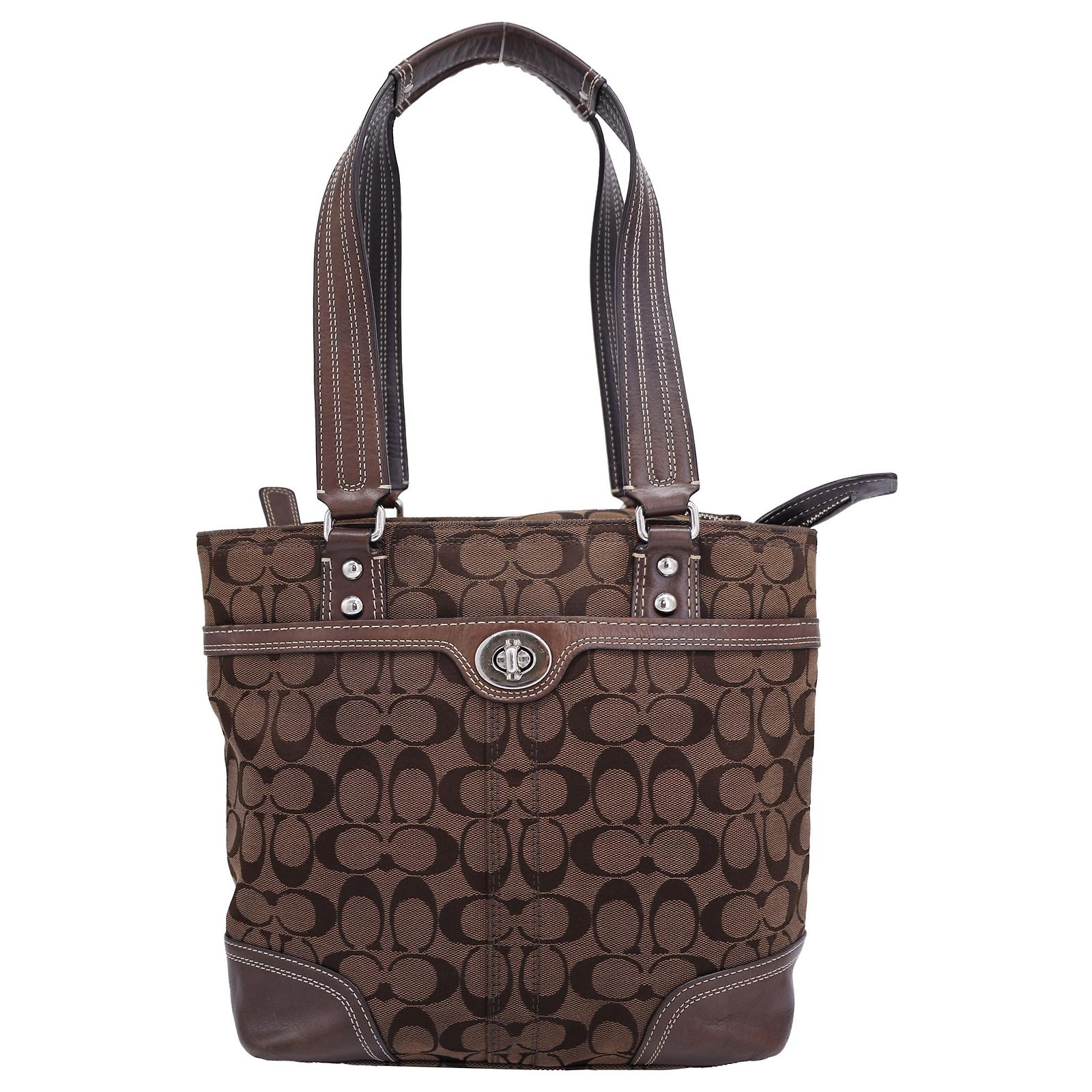 Coach Hampton Signature Jacquard Medium Shoulder Bag in Brown 