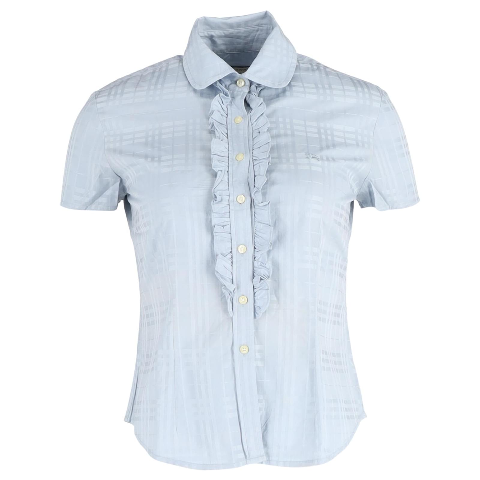 Camicia a maniche corte in cotone azzurro a quadri Burberry con