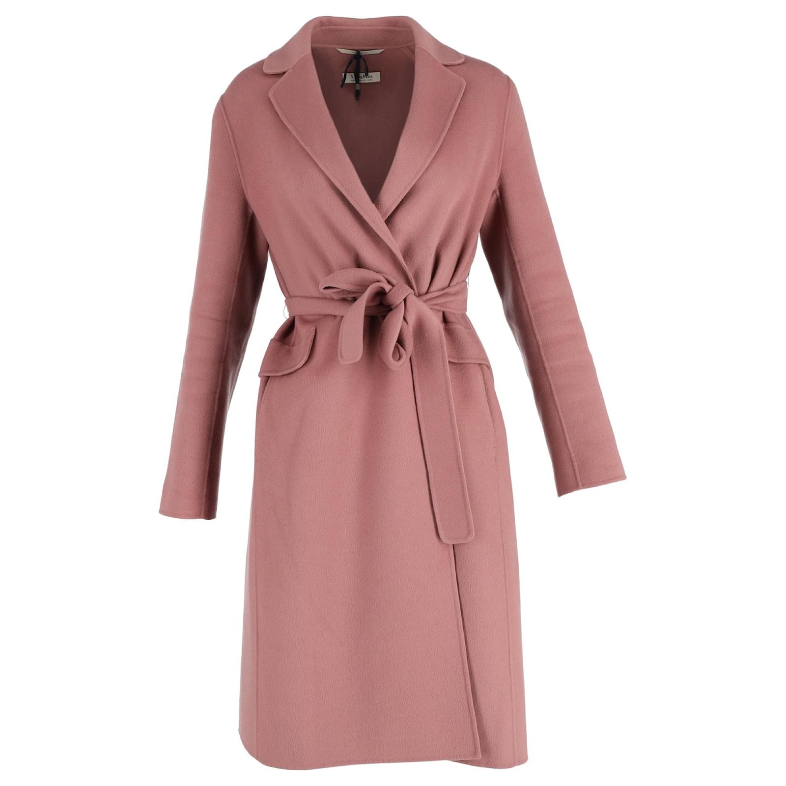 Manteau long a manches longues ceinture Poldo de Max Mara en laine rose