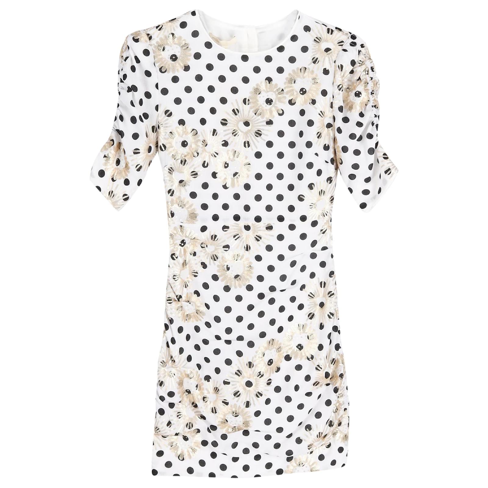 Vestido mini de georgette con lunares adornado con lentejuelas