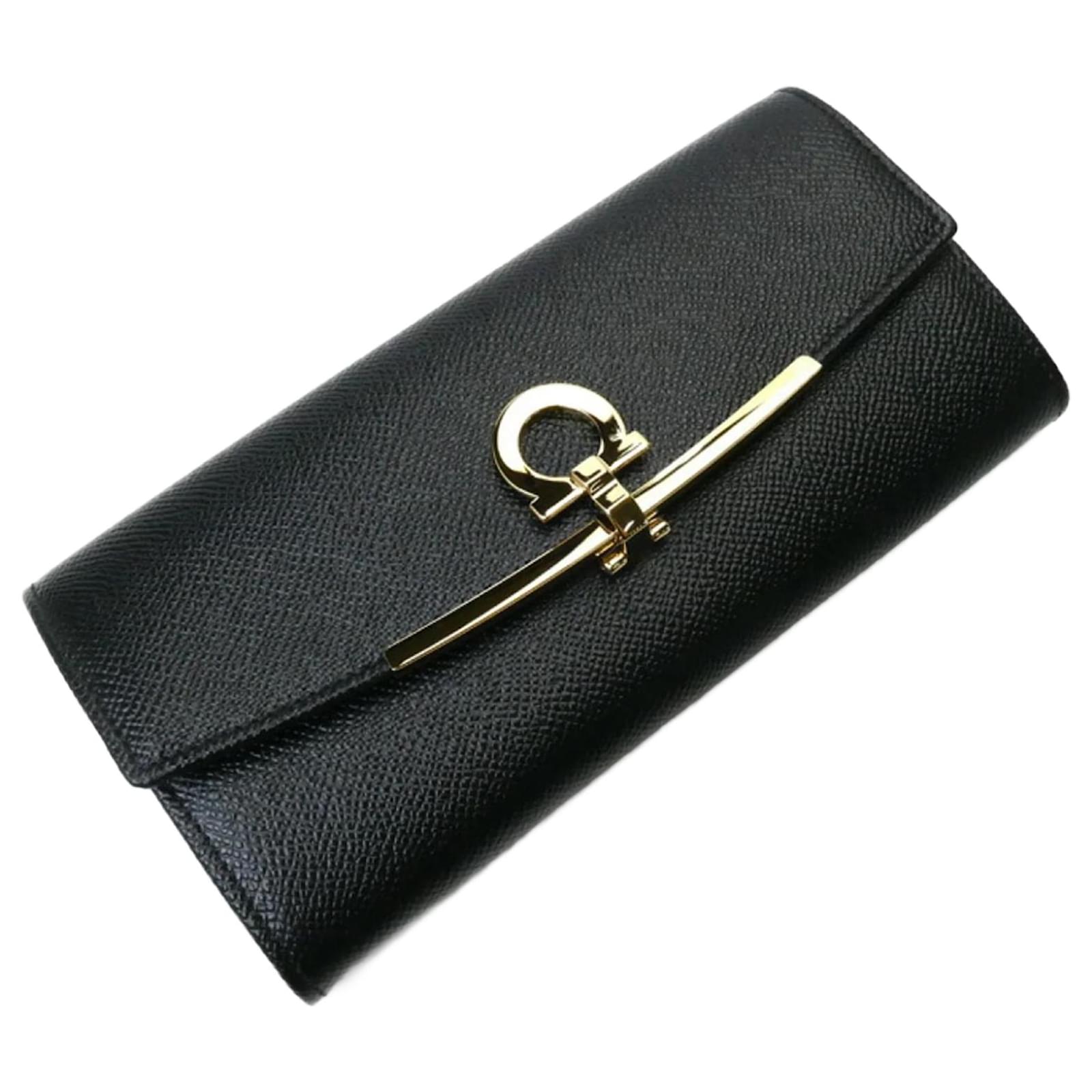 Salvatore Ferragamo Gancini Long Wallet Black Leather ref