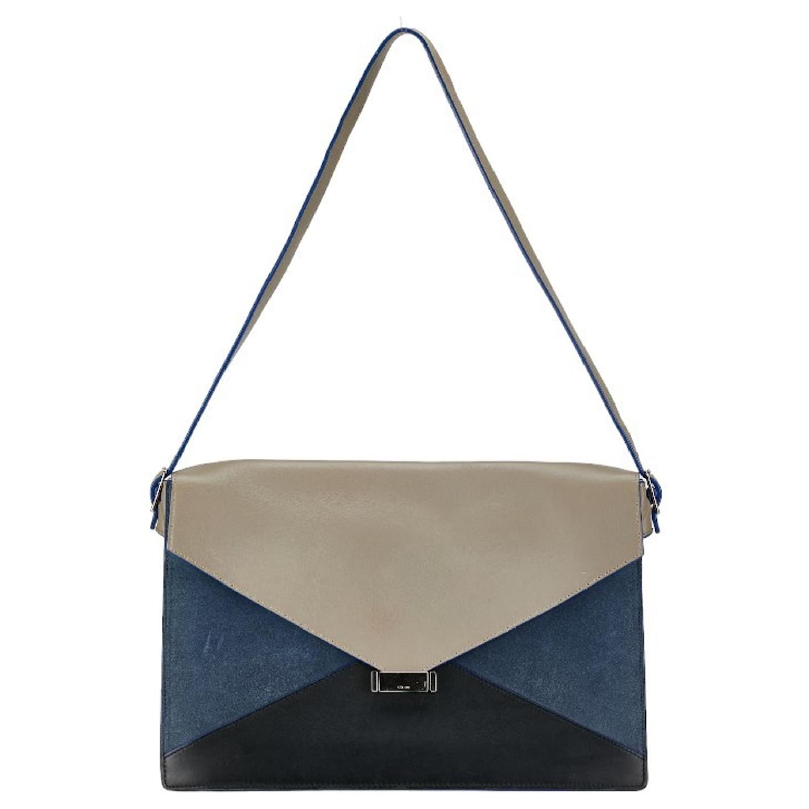 Celine Celine Diamond Clutch Shoulder Bag Grey Navy blue Suede Leather ref.1617939 Joli Closet