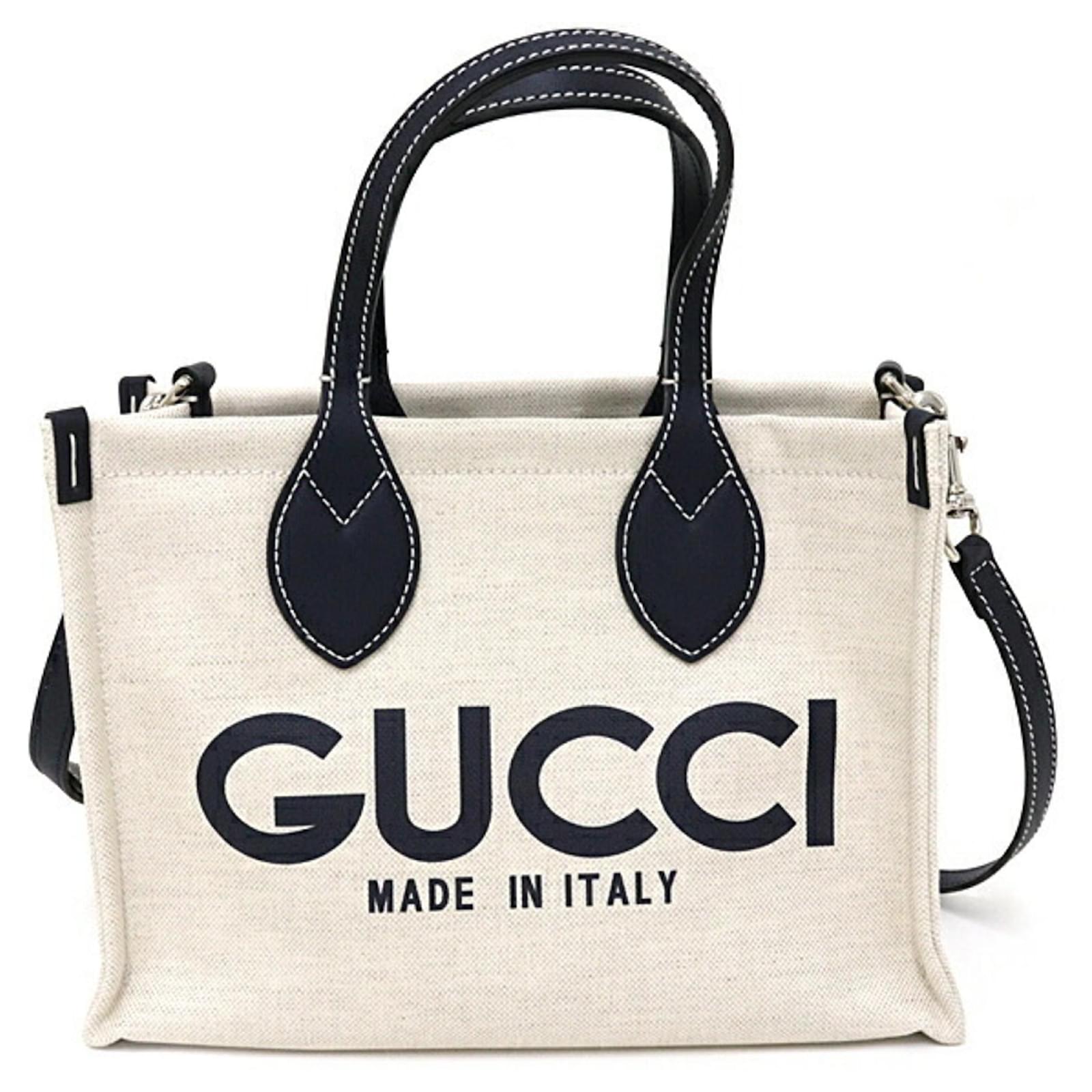 Gucci Limited Edition GUCCI Print Tote Bag Beige Navy blue Leather