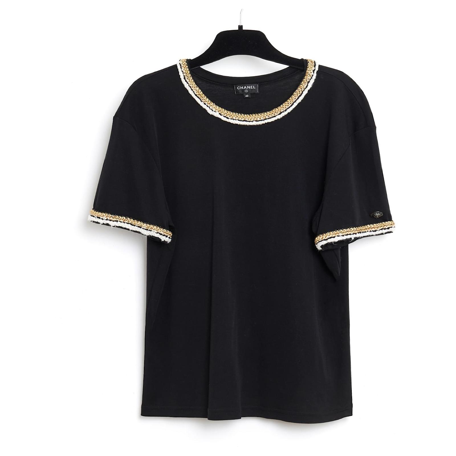 Chanel PF2017 Top FR38 Black Jersey Gold Trimming Ritz T