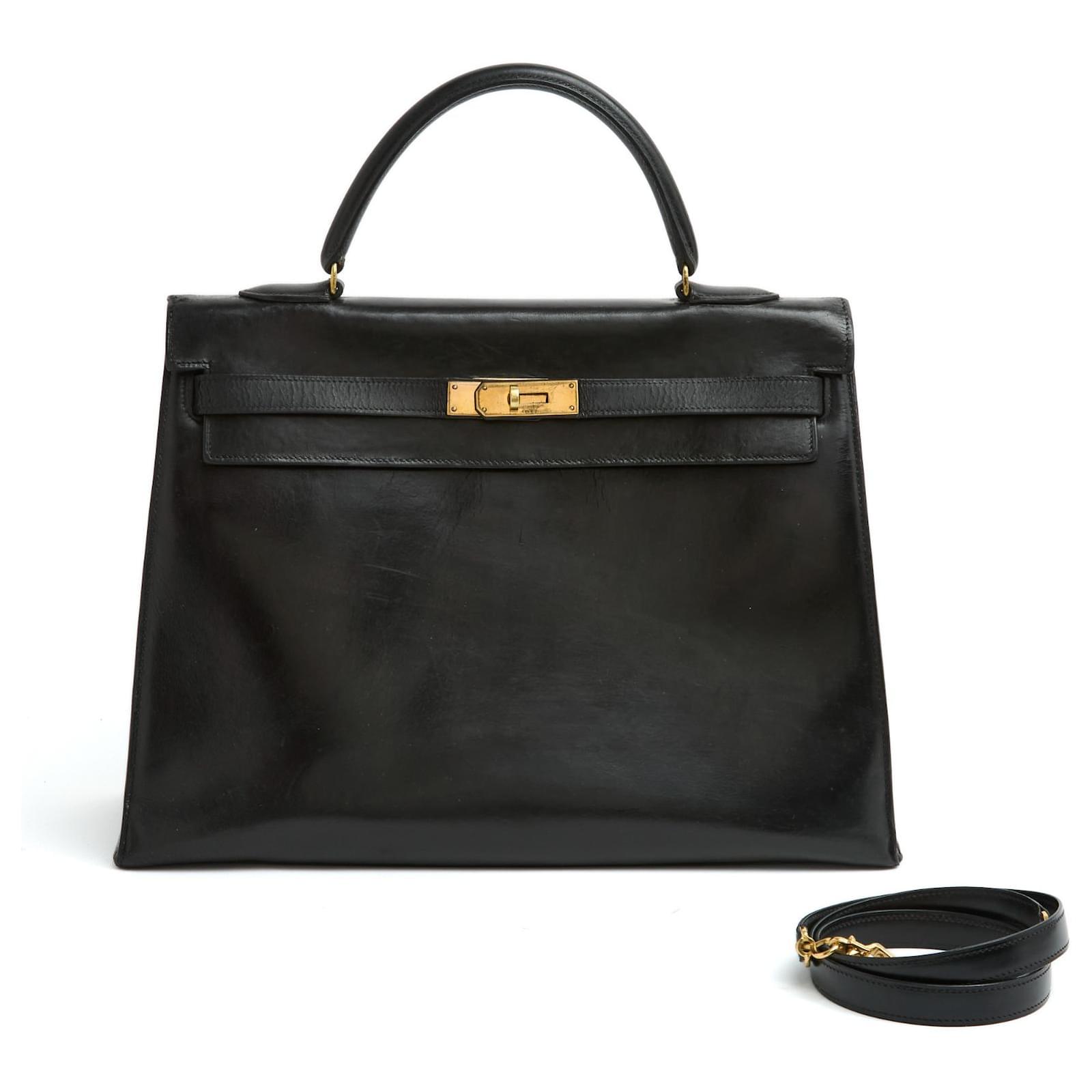 Borsa a Mano Hermès Kelly 35 Sellier in Pelle Nera degli Anni 1960