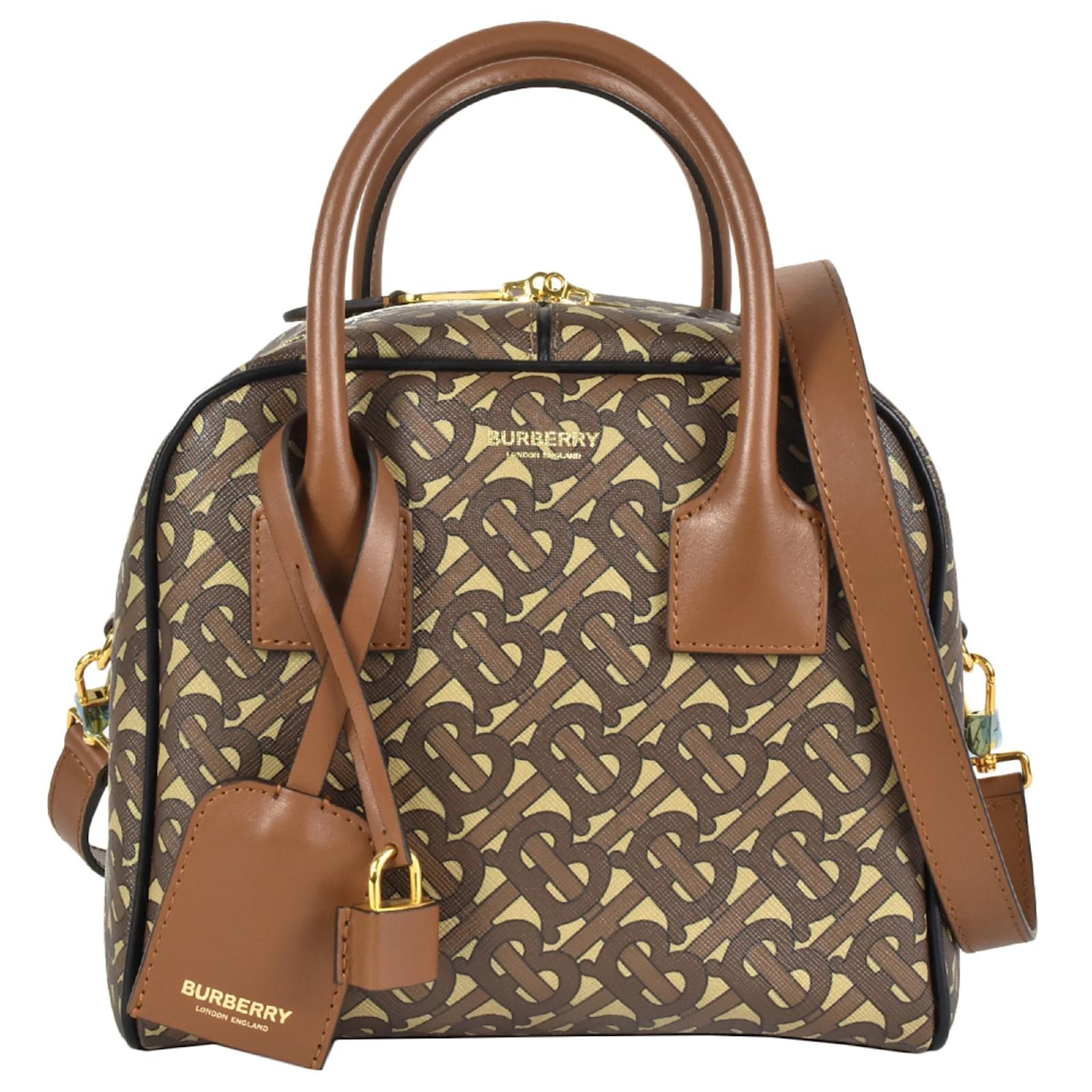 Burberry Monogram Cube Small Shoulder Bag Brown Leather Plastic