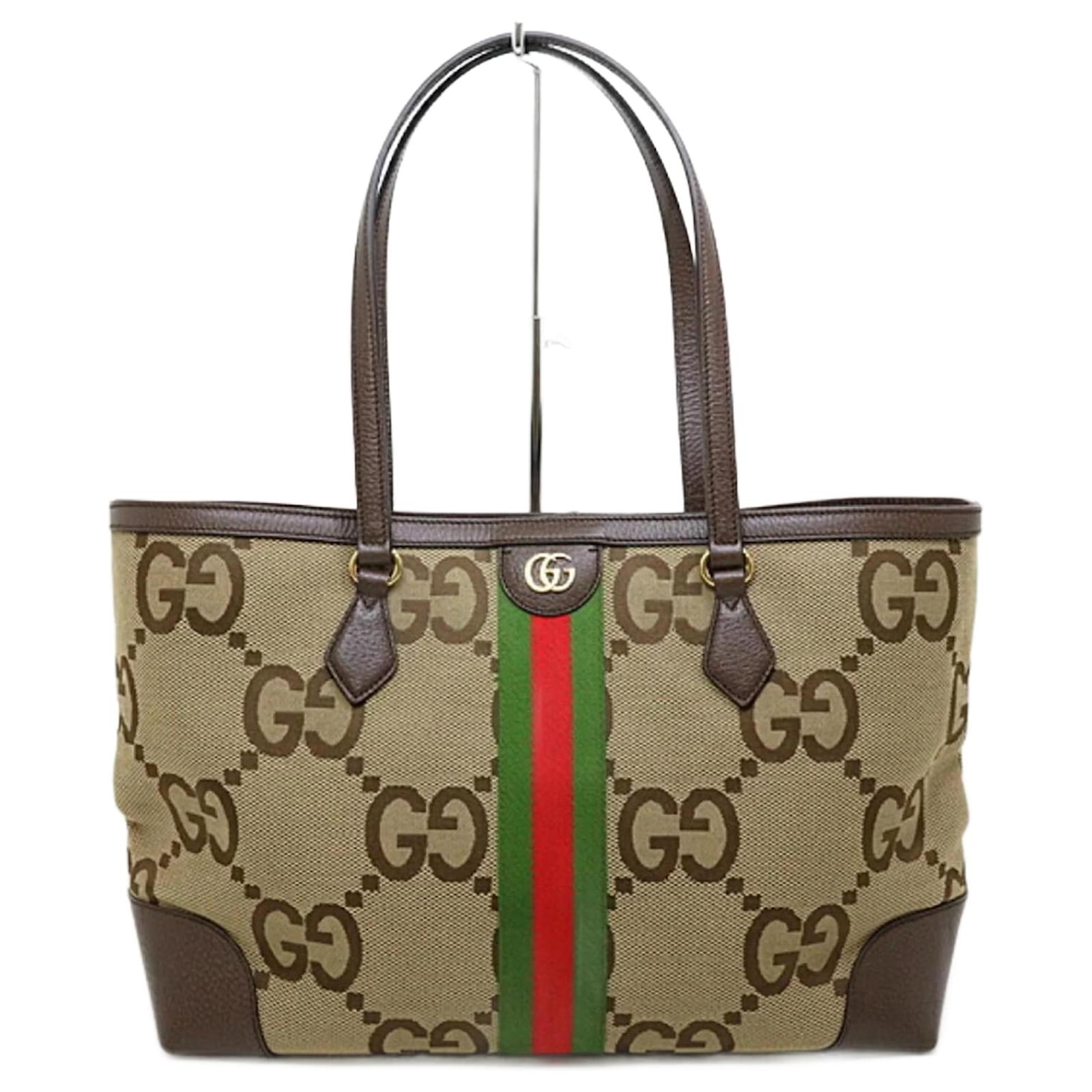 GUCCI Jumbo GG Tote Bag 631685 Red Beige Green Camel Cloth ref