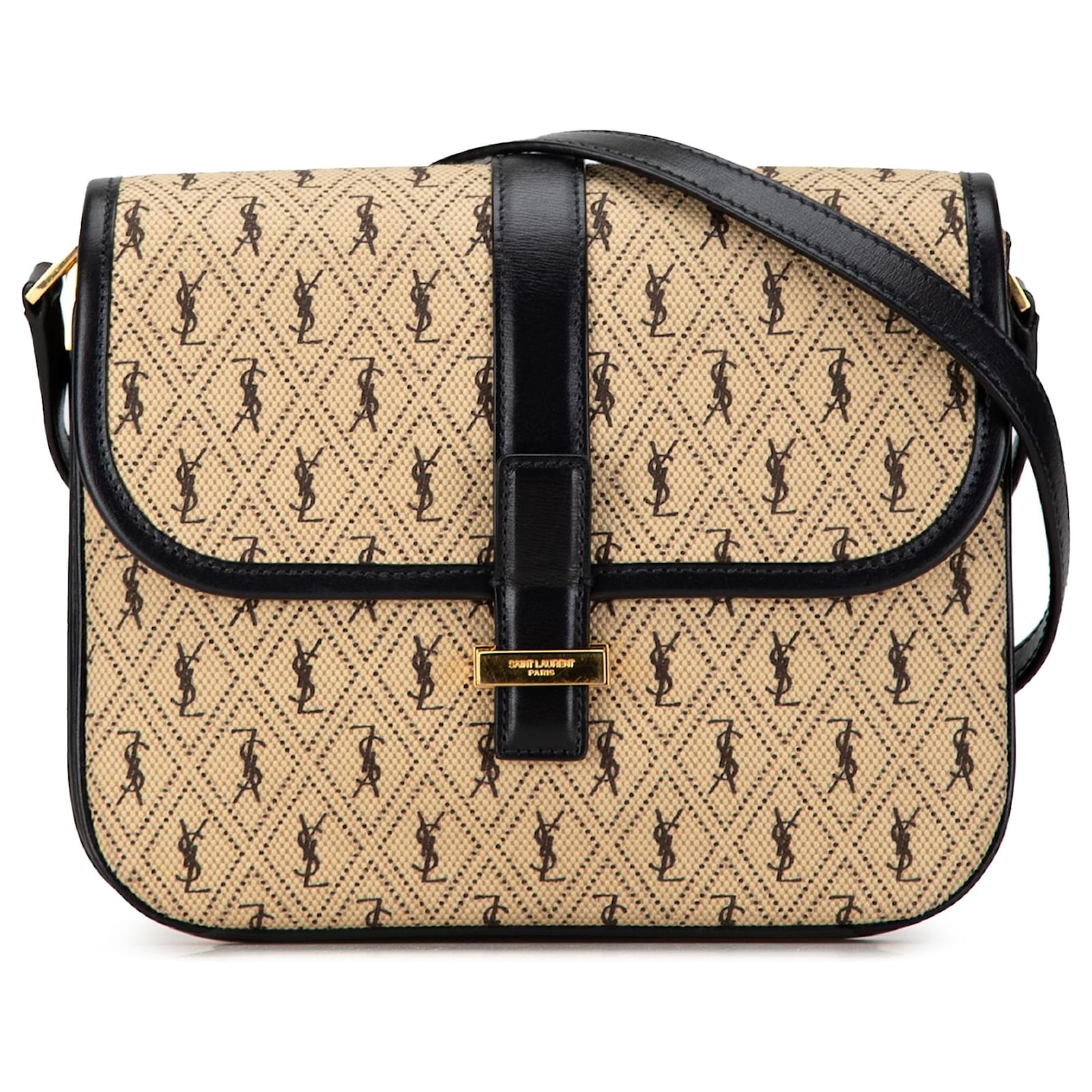 Saint Laurent Brown Small Canvas Le Monogramme Crossbody Beige
